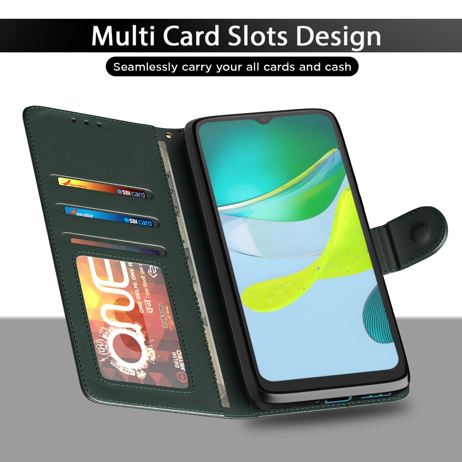 Pikkme Moto E13 Wallet green flip cover – photo 5