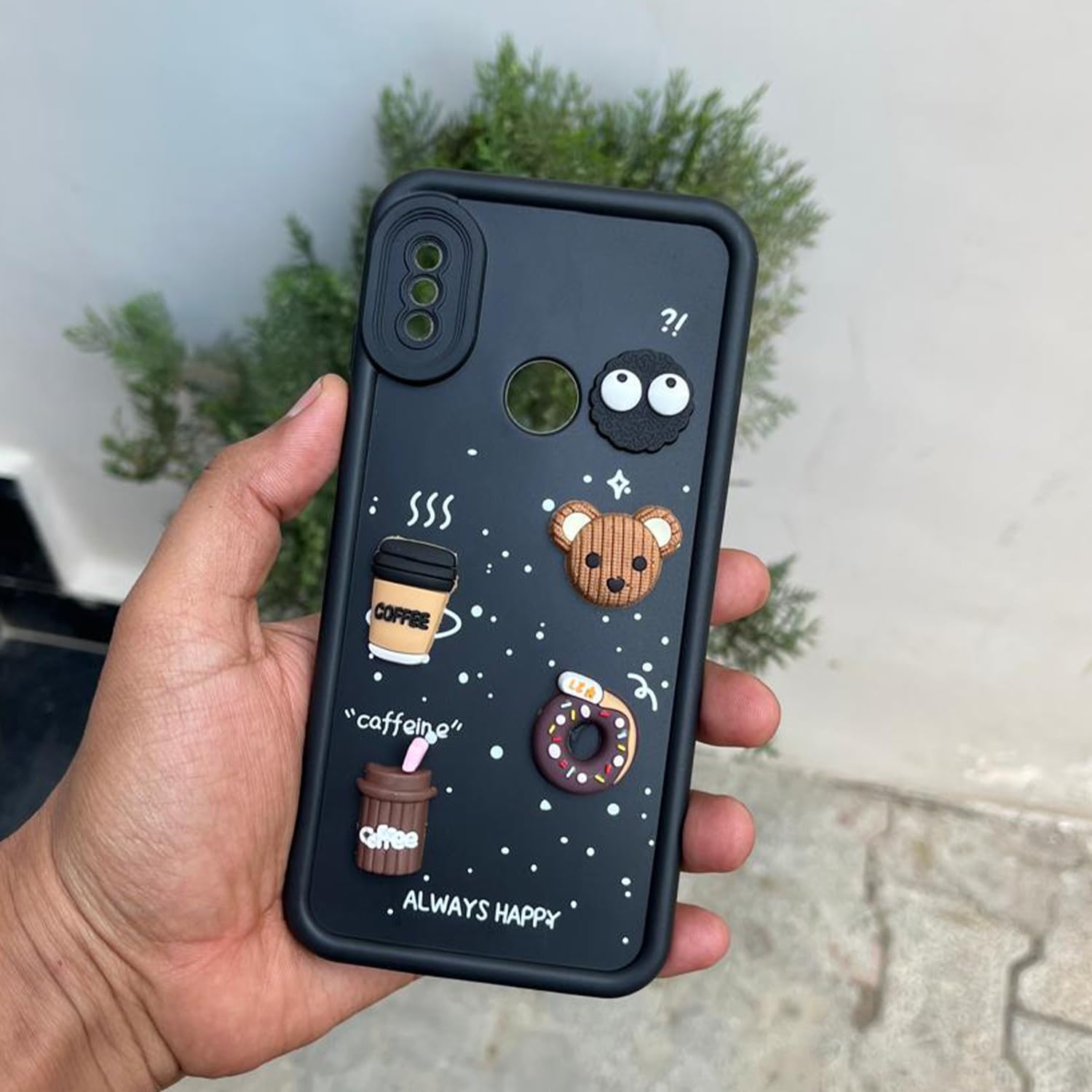 Pikkme Redmi Note 5 Pro Cute Fun Cartoon 3D Bear Coffee Back Cover (Black)