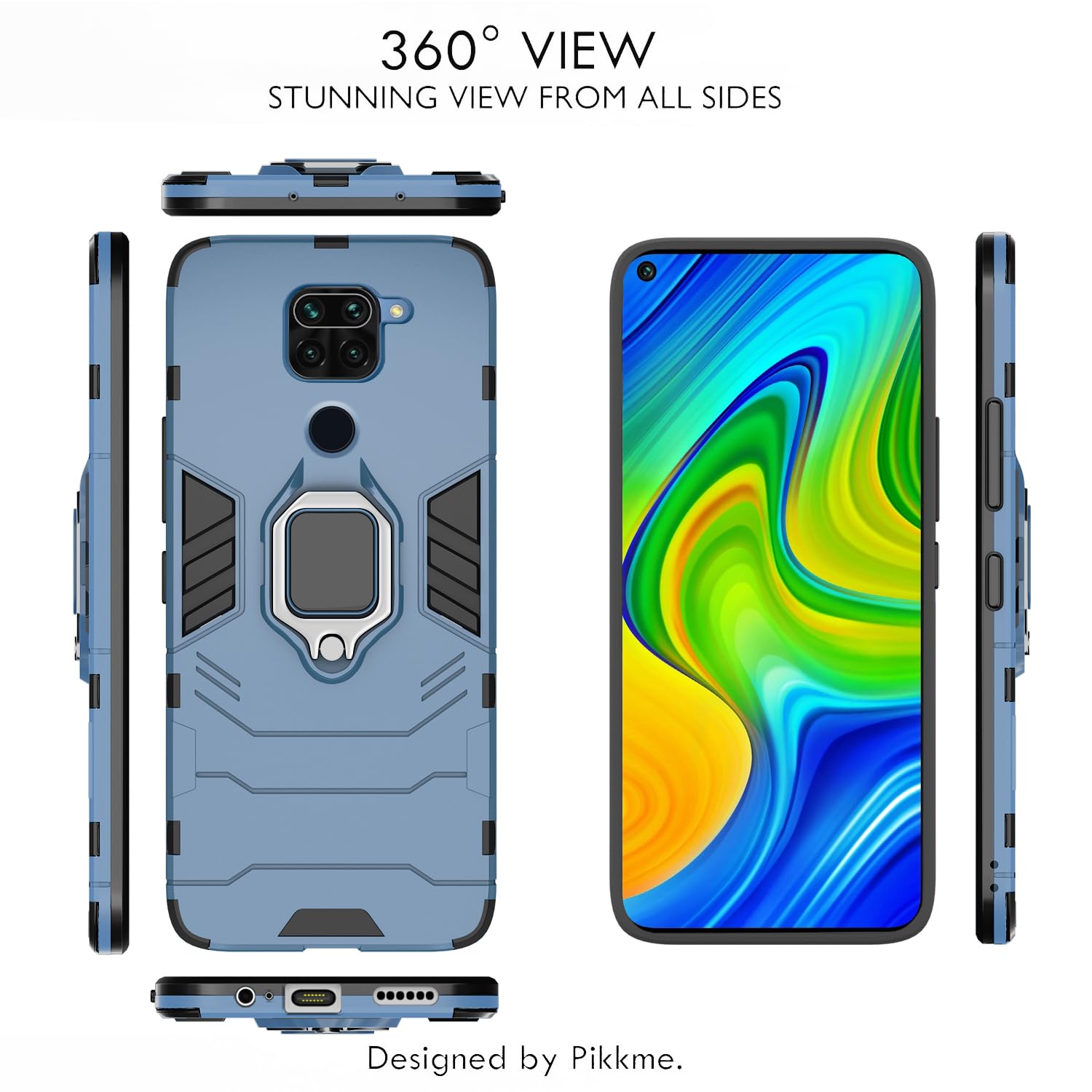 Pikkme Redmi Note 9 D5 Tough Armor Back Cover | Blue