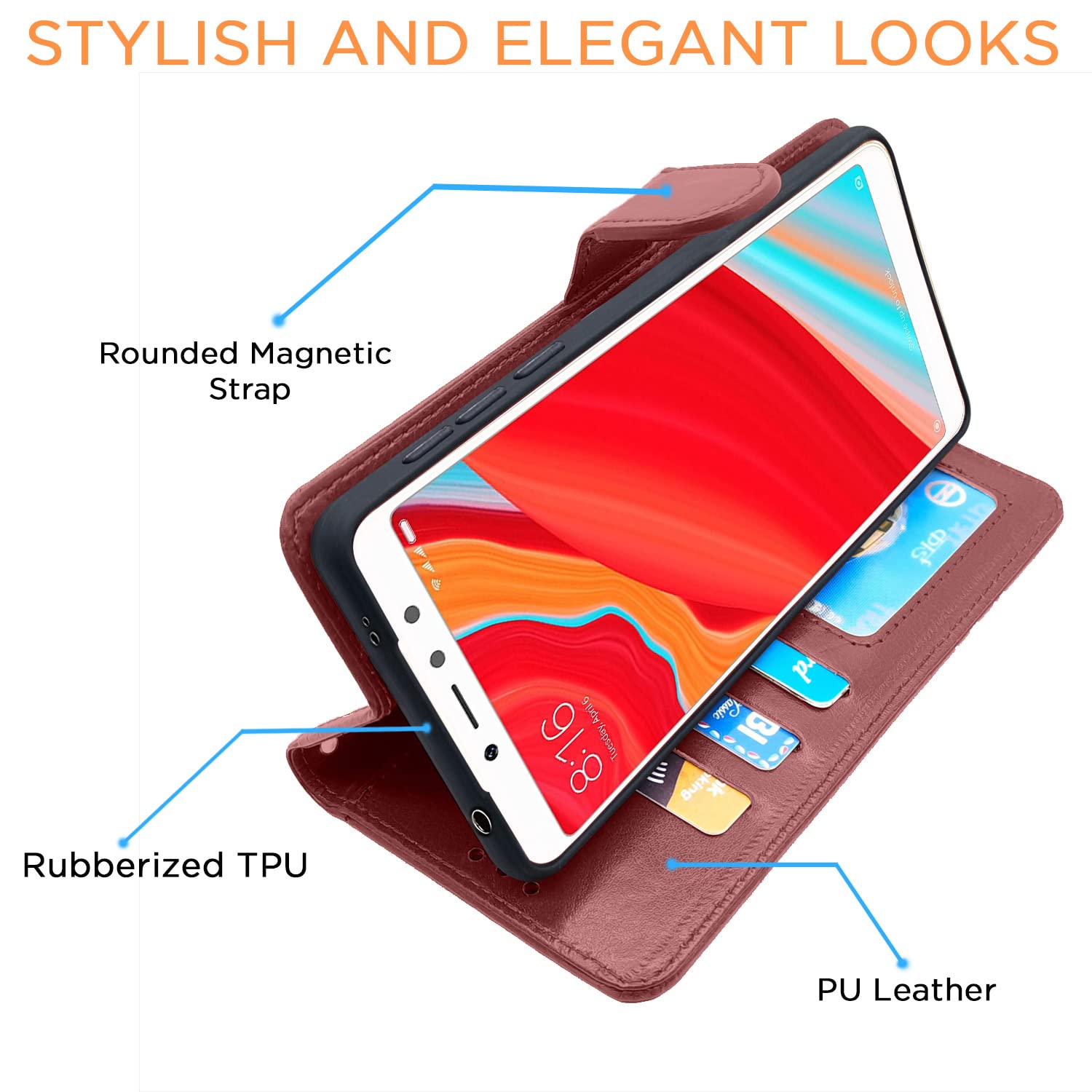 Pikkme Redmi Y2 Wallet brown mobile flip cover – photo 4