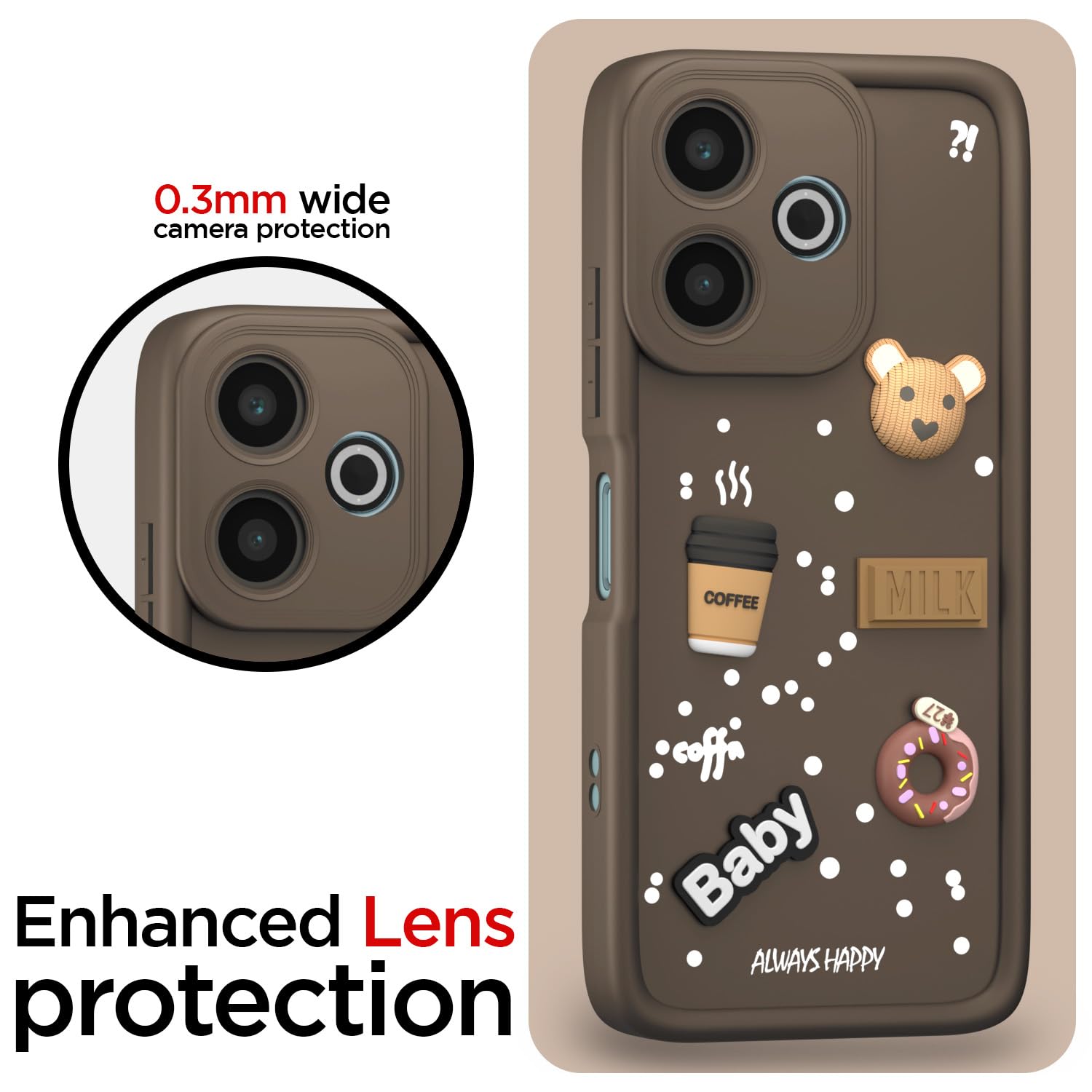 Pikkme Redmi 13 5G / Poco M6 Plus 5G Cute Fun Cartoon 3D Bear Coffee Back Cover (Brown)