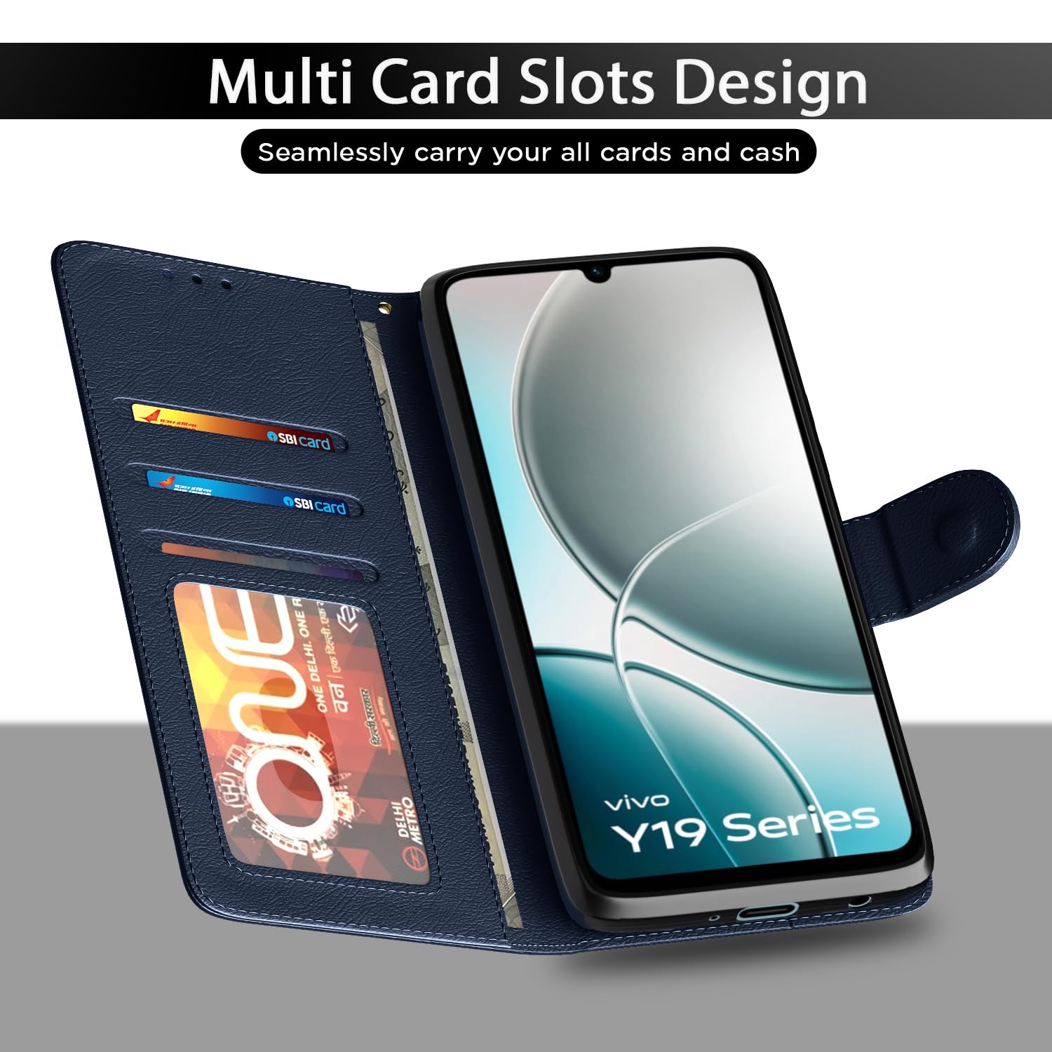 Pikkme Vivo Y19e / Y04 4G / Y29s 5G Vintage Flip Cover (Blue)