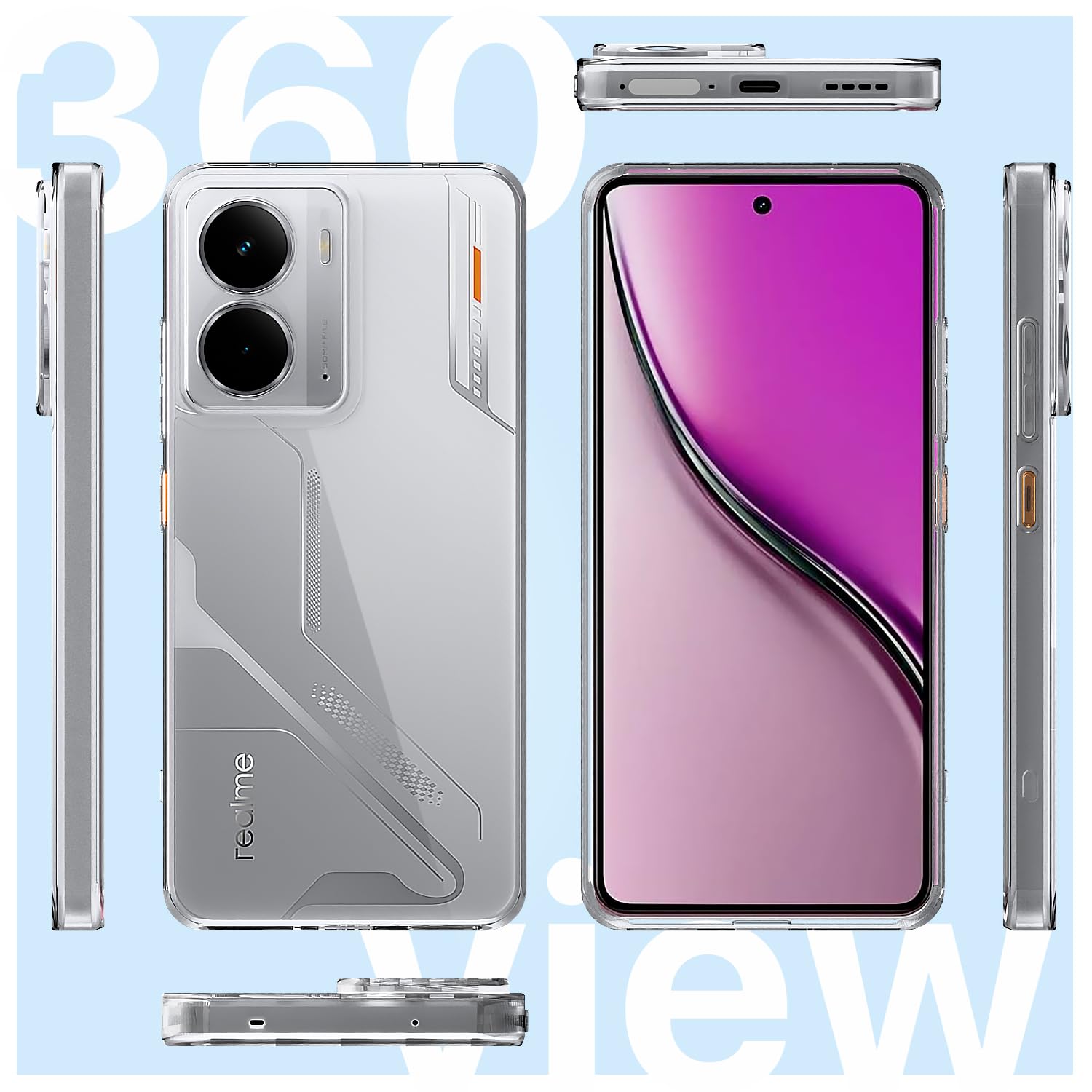 Pikkme Realme P3 5G Crystal Clear Hard Back PC + TPU Back Cover (Transparent)