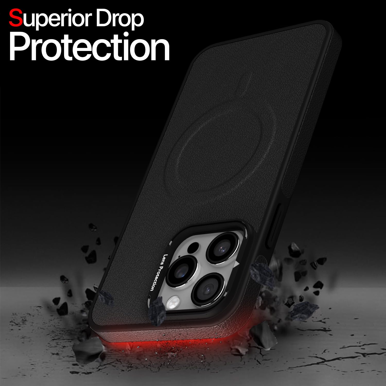 Pikkme iPhone 15 Pro Max Pu Leather with Metal Frame Lens Protection Bumper Case (Black)