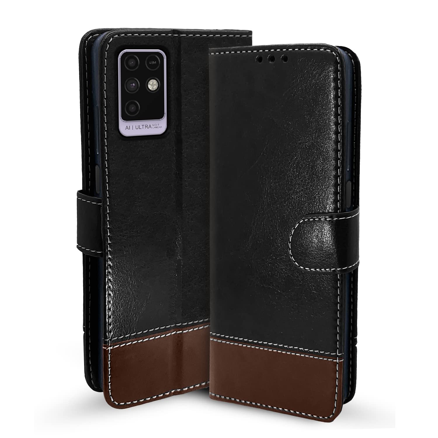 Infinix Note 10 Magnetic wallet flip cover in black & brown by Pikkme