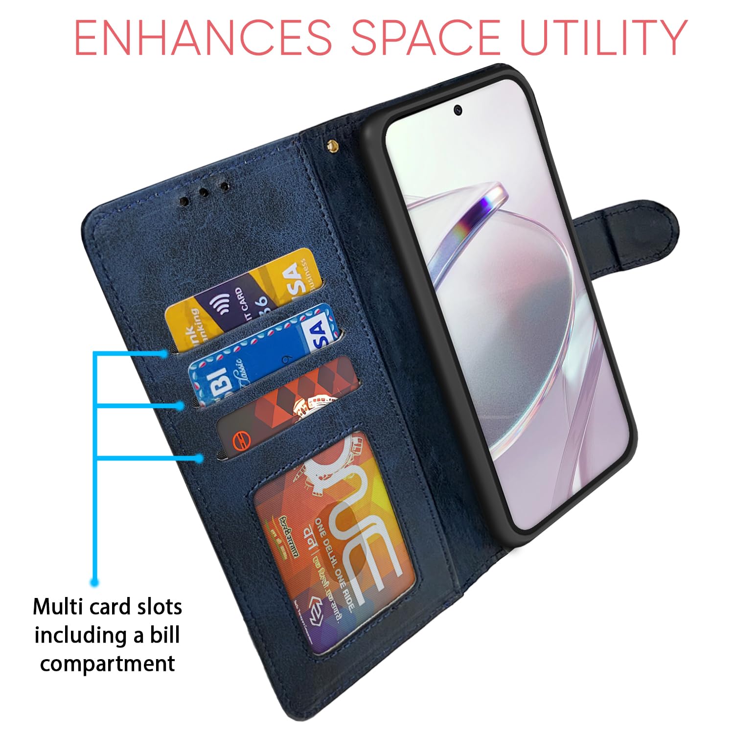 Pikkme Mi Redmi 12 5G / 4G / Poco M6 Pro 5G Dual-Tone PU Leather Finish Magnetic Flip Cover (Navy & Light Blue)