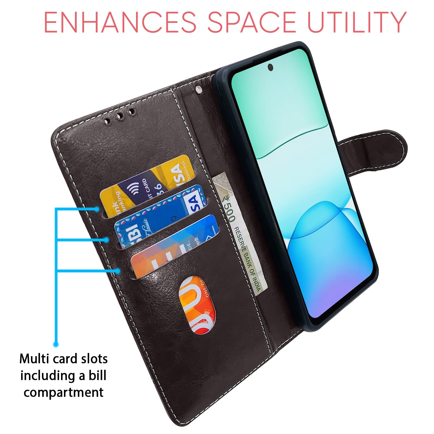 Coffee & brown Magnetic wallet flip cover for Redmi 13/Poco M6 Plus 5G – Pikkme – photo 4