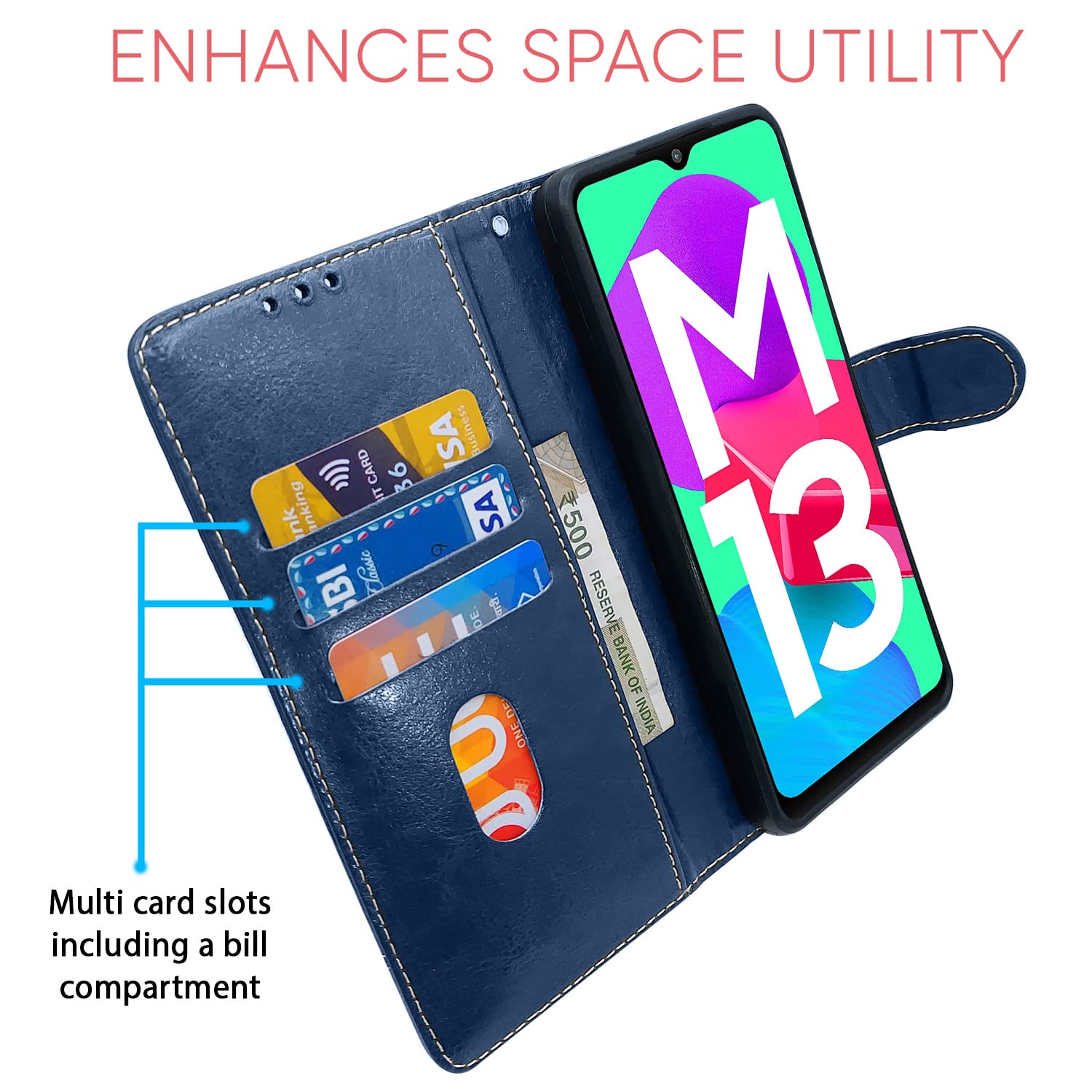 Samsung M13 4G flip case in blue & brown by Pikkme – photo 3