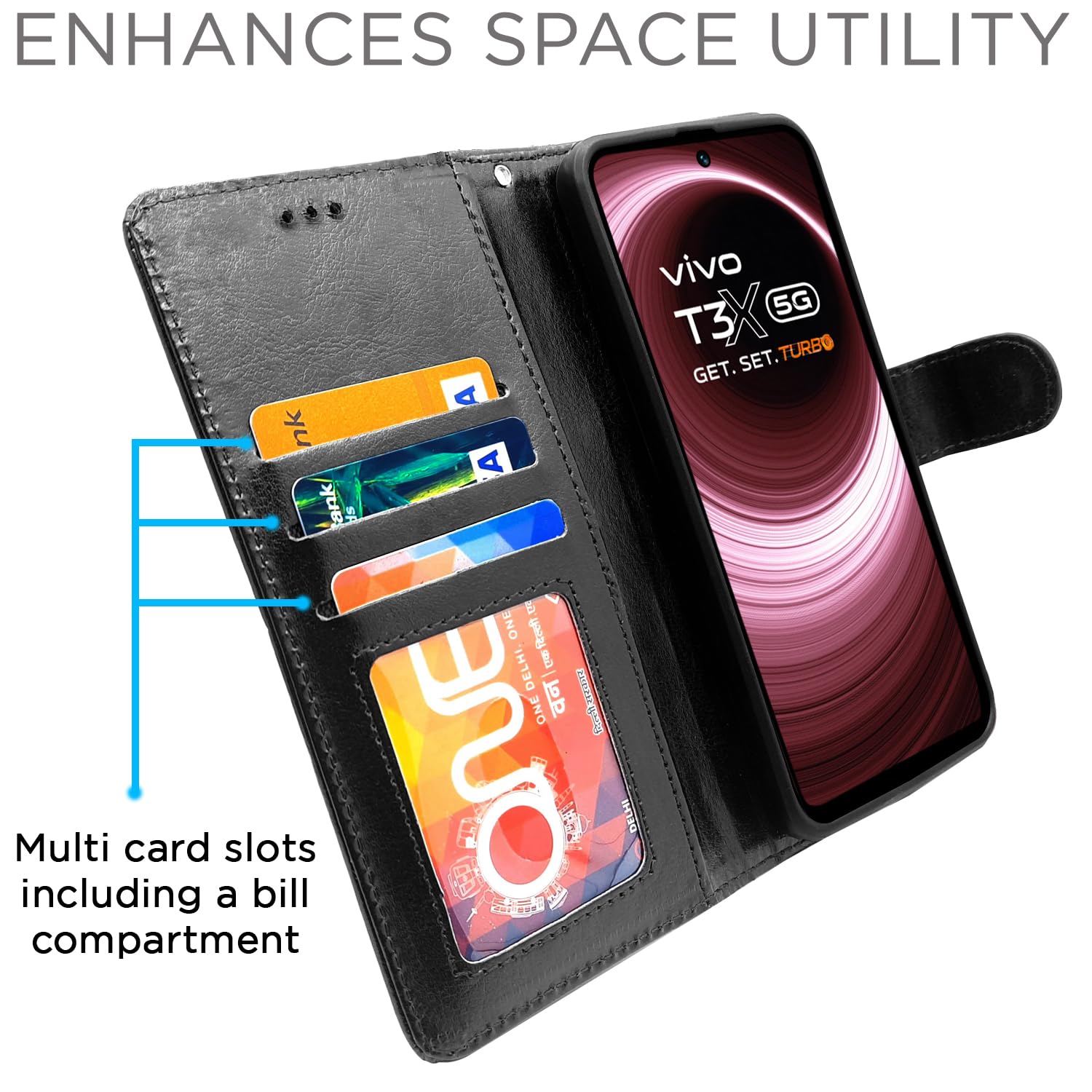 Vivo T3x/Y200i 5G flip cover in black by Pikkme – photo 2