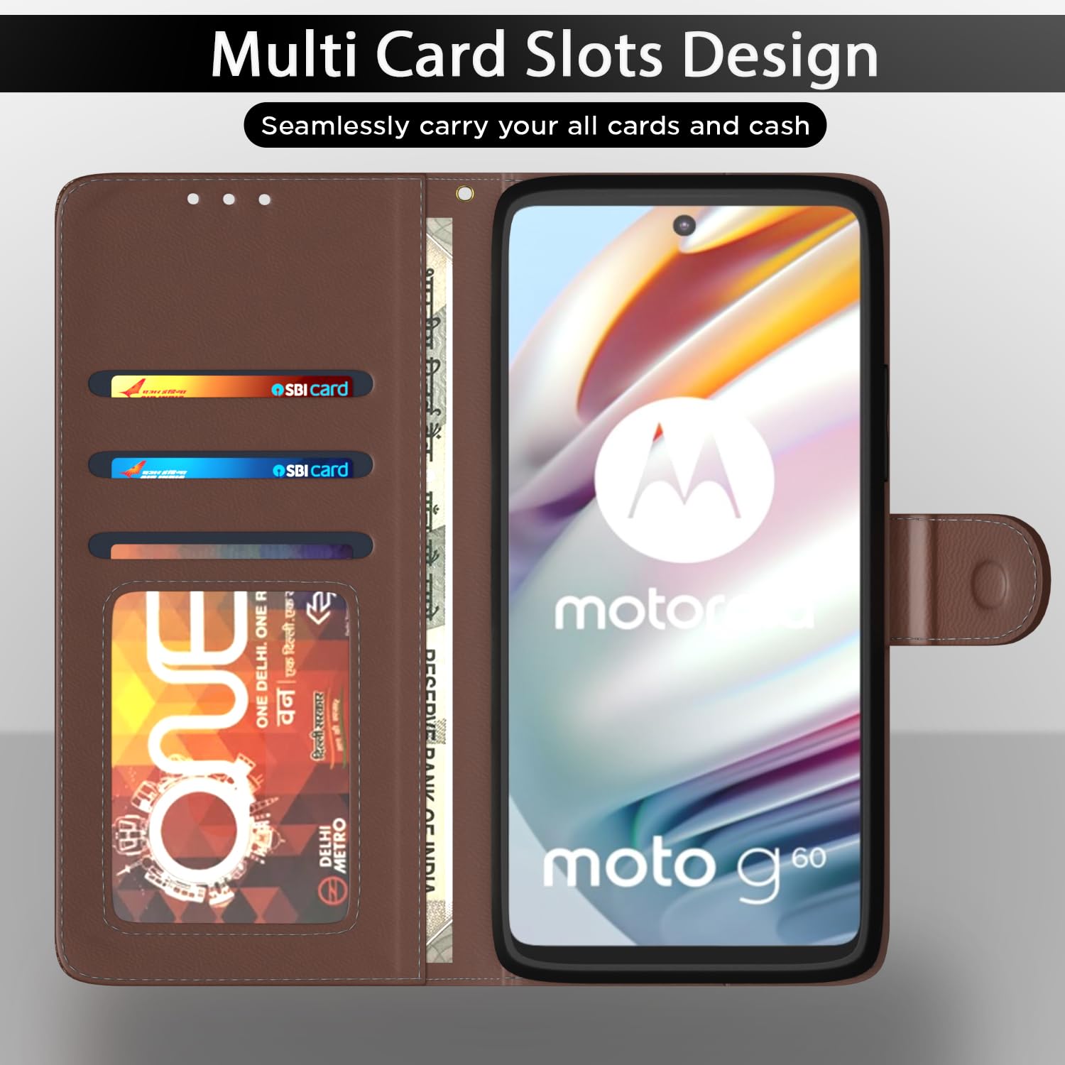 Moto G60/G40 Fusion mobile flip cover in tan by Pikkme – photo 5