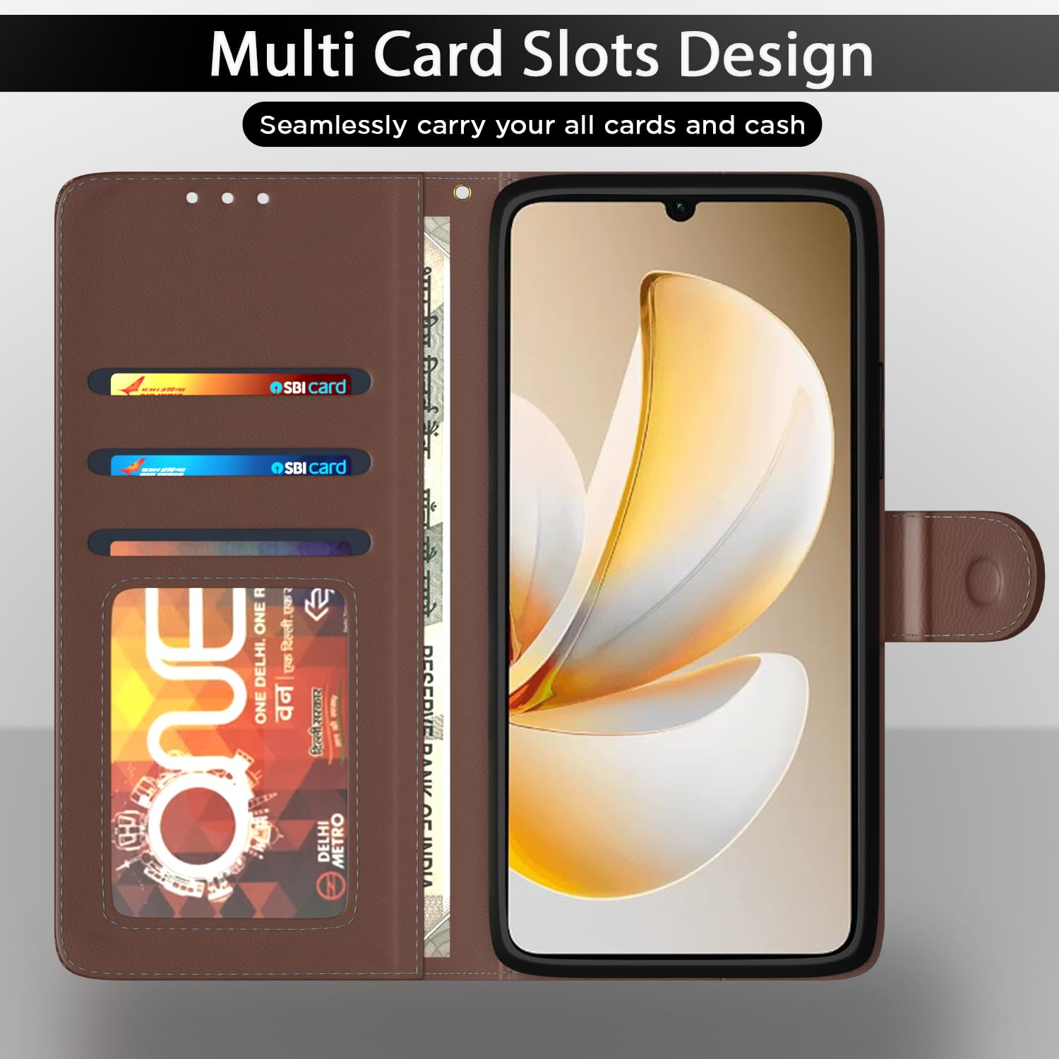 Tan wallet flip cover for Realme P4 Lite 4G – Pikkme – photo 5