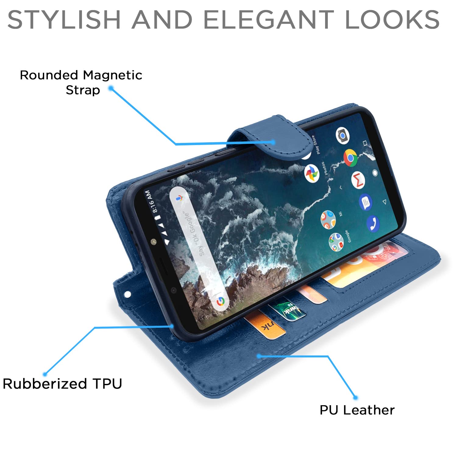 Pikkme Mi A2 Wallet blue flip case – photo 5