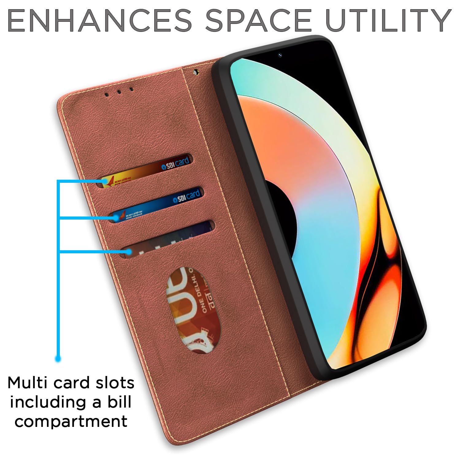 Pikkme Realme 10 Pro Plus 5G brown mobile flip cover – photo 3