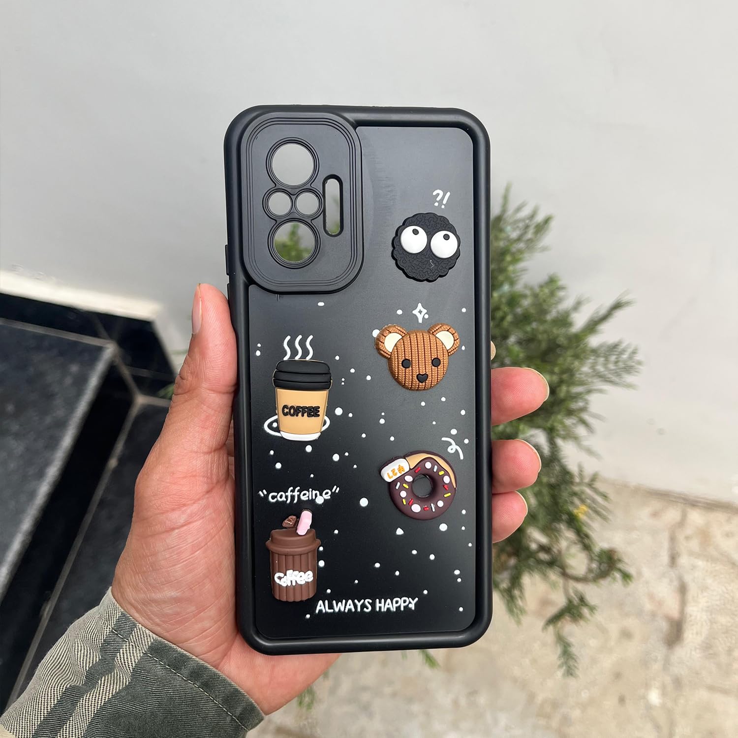 Pikkme Redmi Note 10 Pro/Note 10 Pro Cute Fun Cartoon 3D Bear Coffee Back Cover (Black)