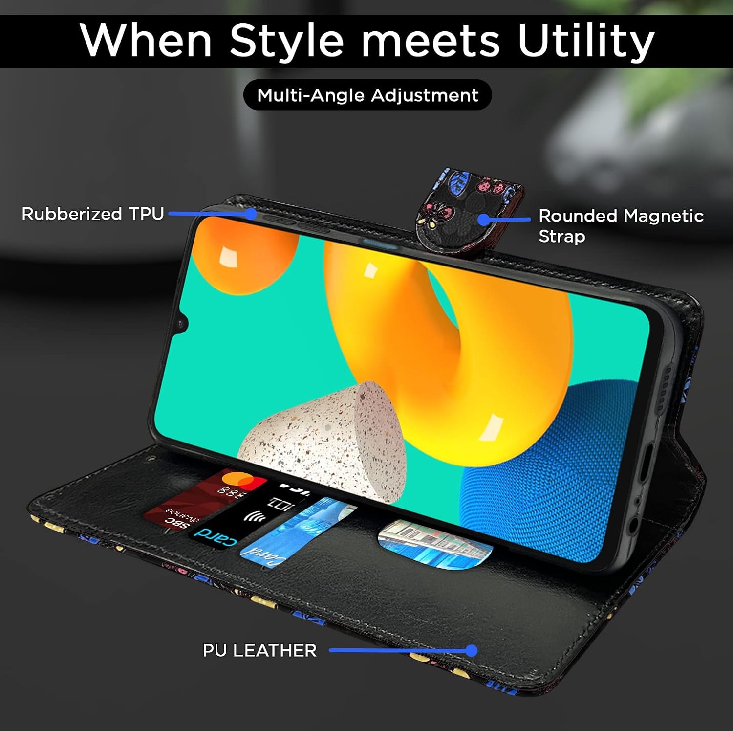 Pikkme Samsung Galaxy M32 4G / M32 Prime / F22 4G Flower Flip Cover (Black)