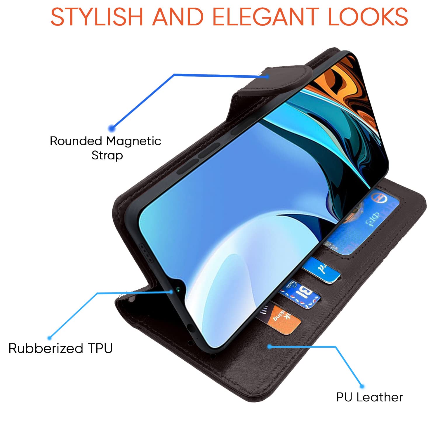 Pikkme Redmi 9 Power Vintage Flip Cover (Coffee)
