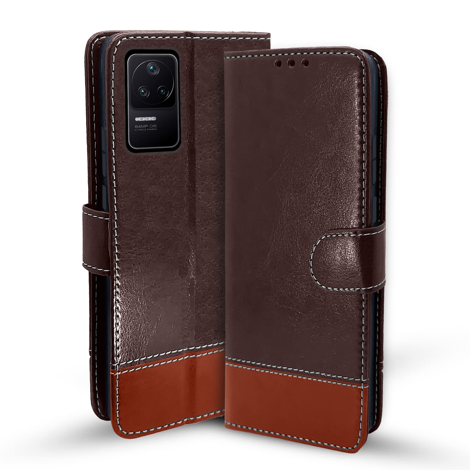 Pikkme Mi Poco F4 5G coffee & brown wallet flip cover