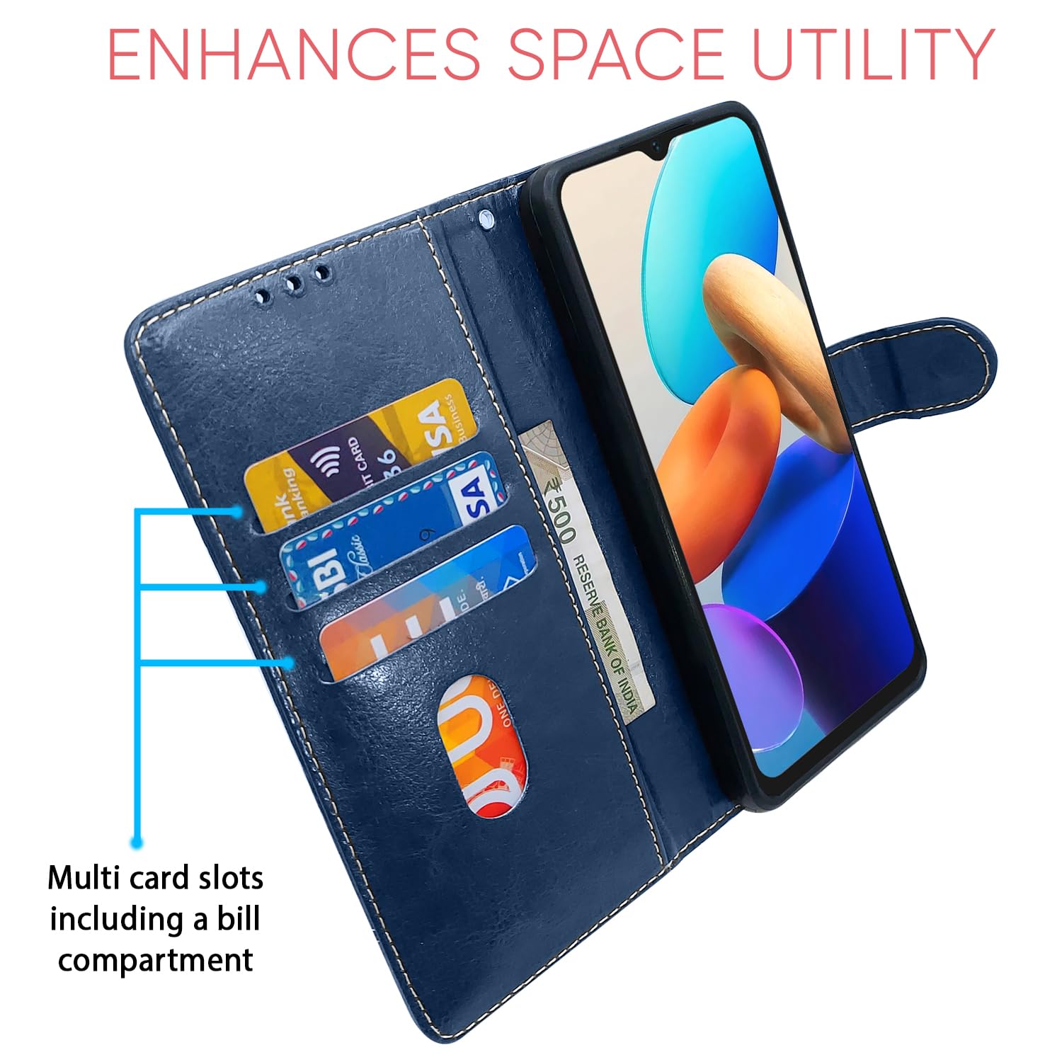 Vivo Y35 flip cover in blue & brown by Pikkme – photo 3