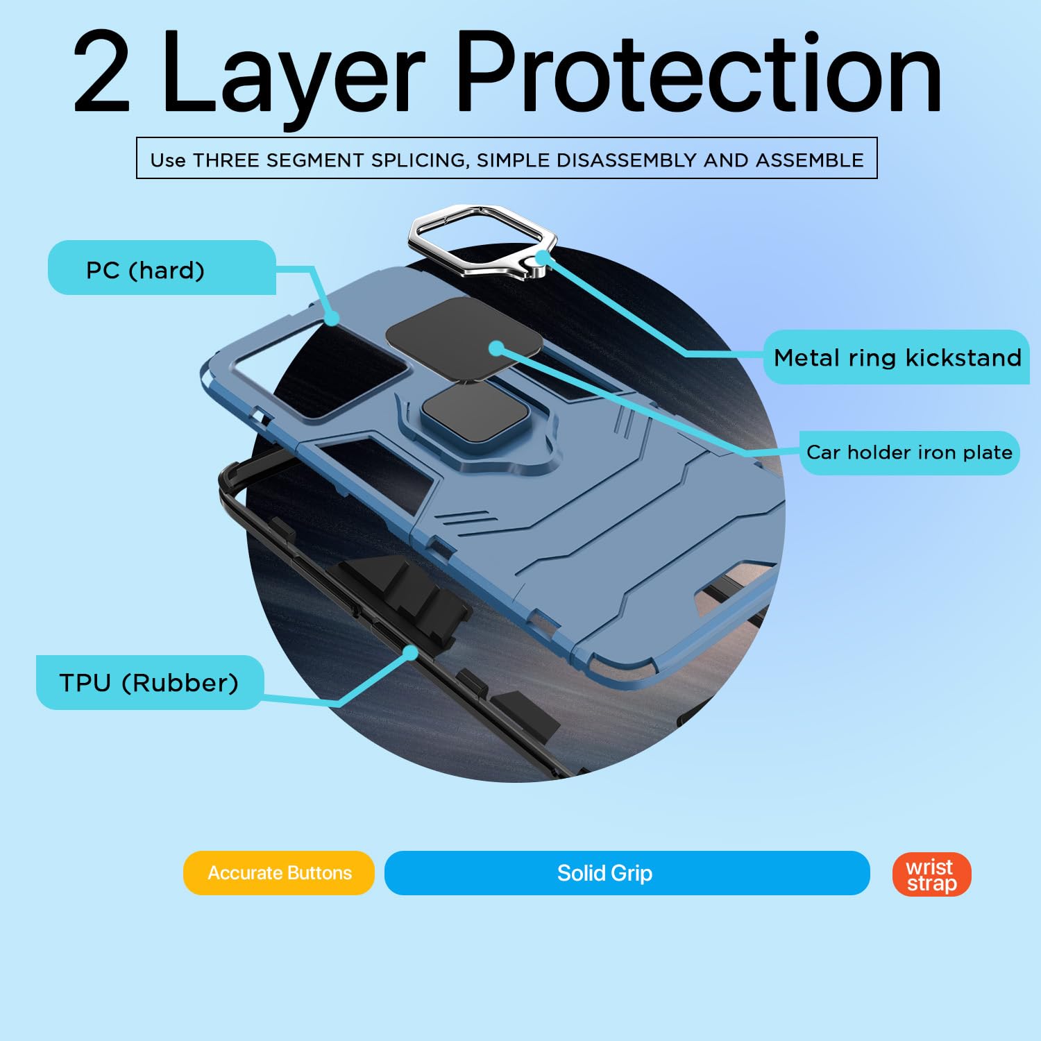 Pikkme Redmi Note 13 Pro 5G D5 Tough Armor Back Cover | Blue