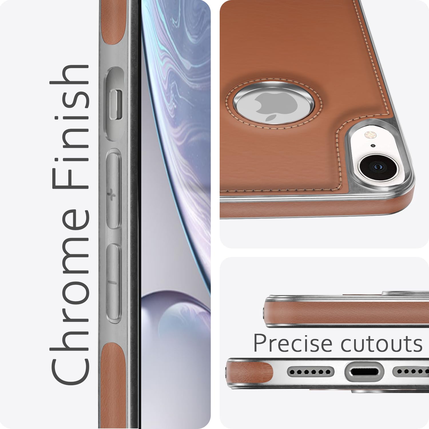 Pikkme iPhone XR Silver Electroplated Chrome Leather Back Cover (Tan)