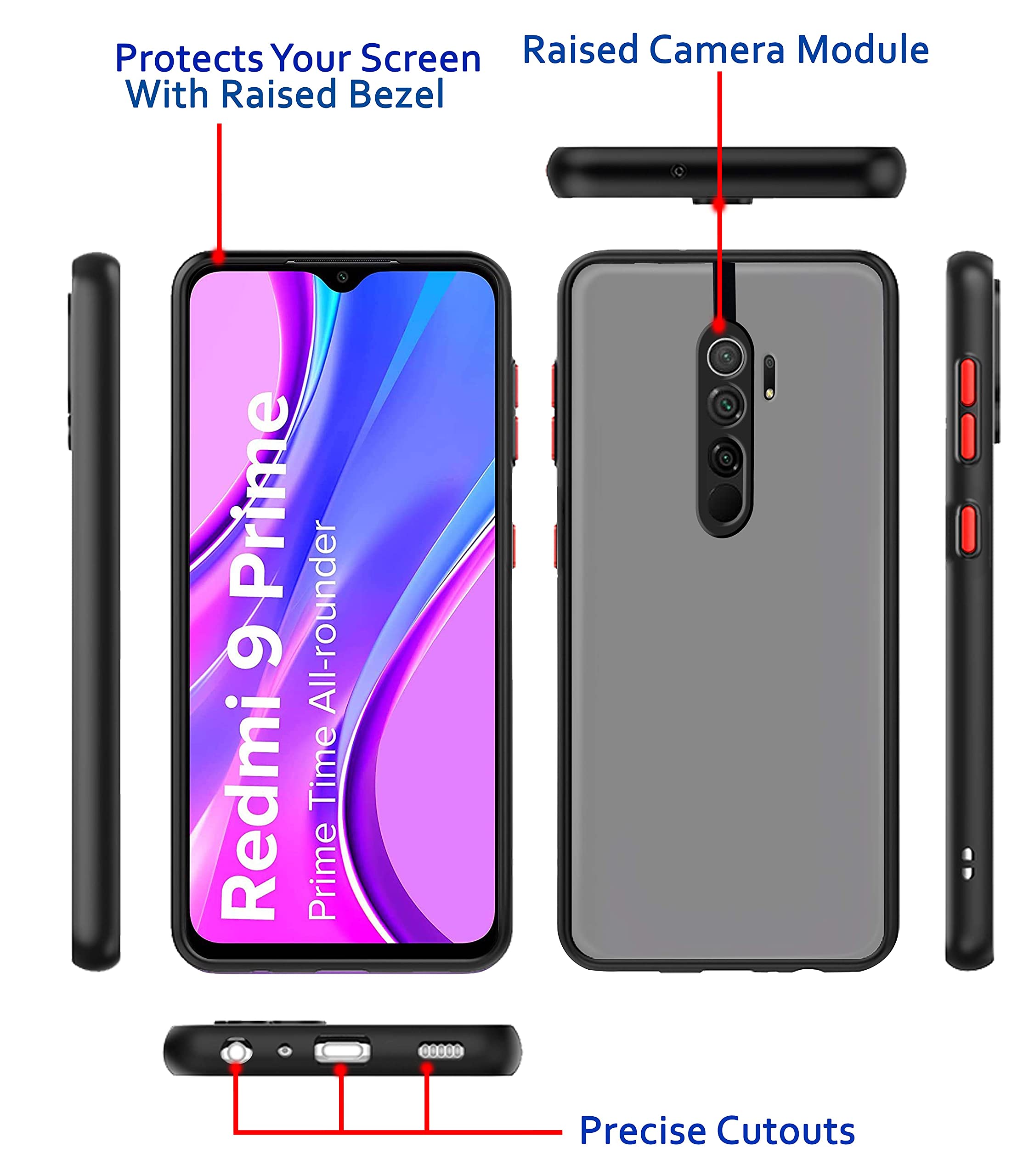 Redmi 9 Prime Matte mobile cover in black by Pikkme – photo 3