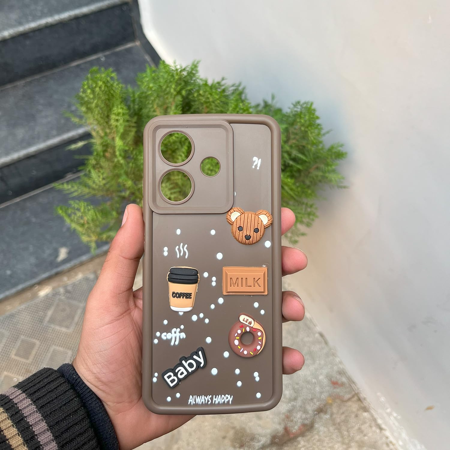 Pikkme Oppo A3x 5G / A3x 4G / A3 5G Cute Fun Cartoon 3D Bear Coffee Back Cover (Brown)