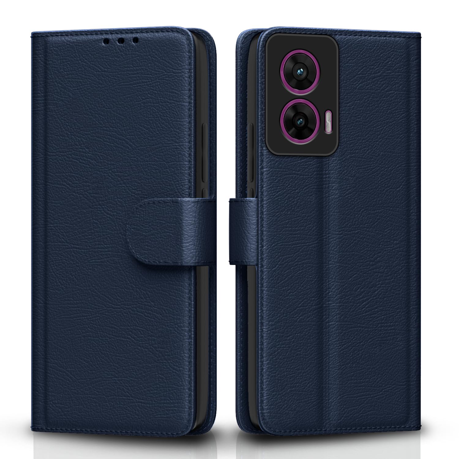 Pikkme Motorola Moto G96 5G Premium Leather Finish Vintage Flip Cover (Blue)