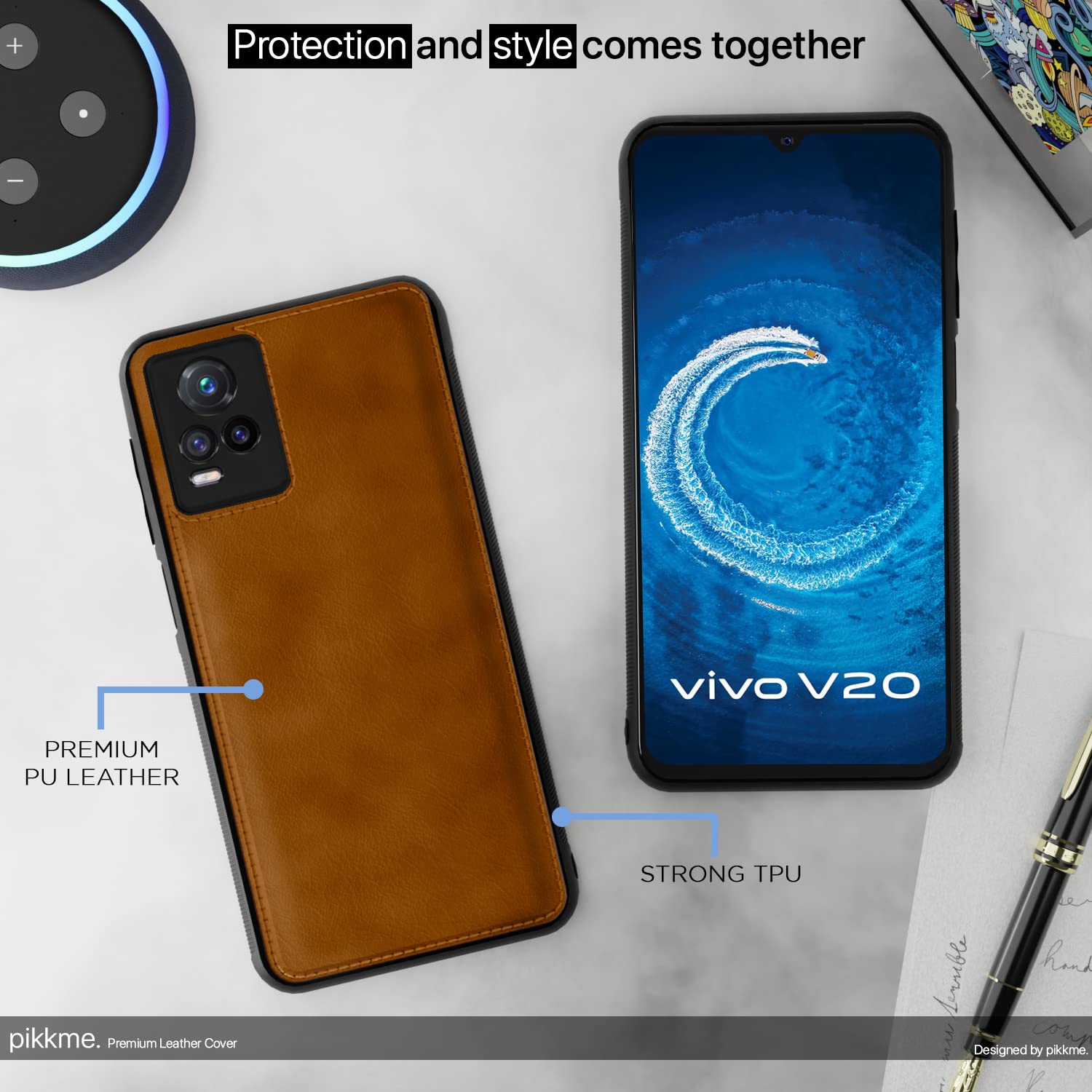Pikkme Vivo V20 Leatherback Back Case | Brown