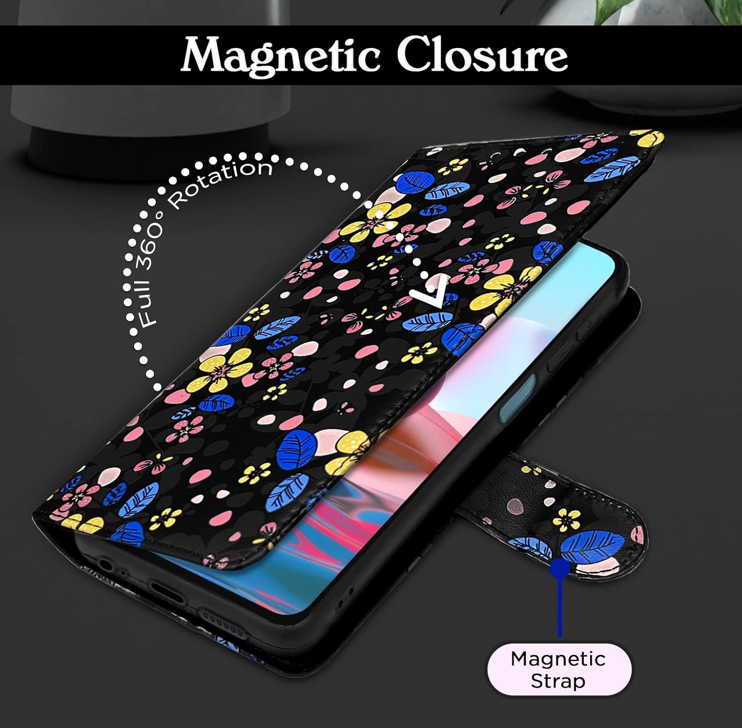 Pikkme Redmi Note 10 / 10s / 11 SE Flower Flip Cover (Black)