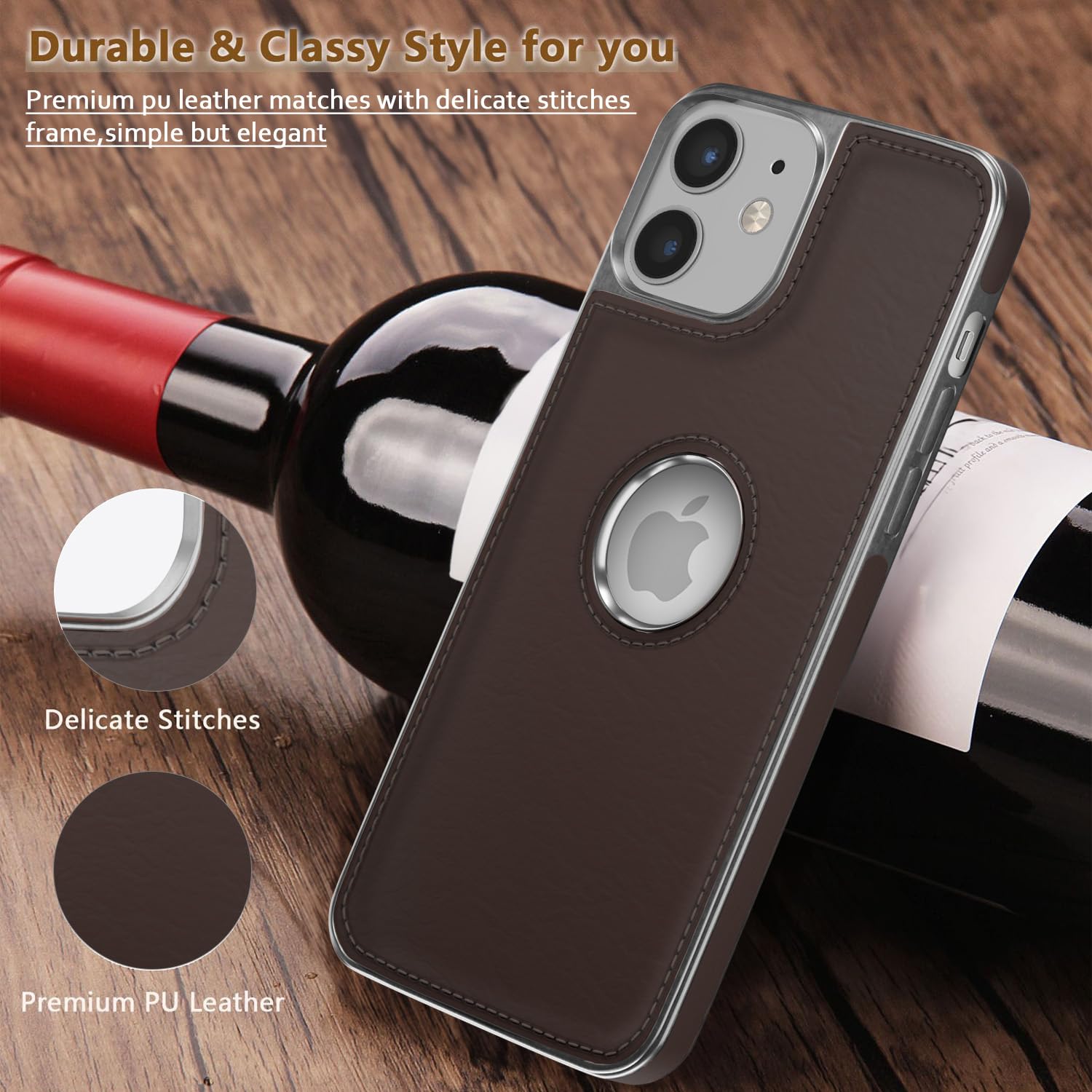 Pikkme iPhone 12 Mini Silver Electroplated Chrome Leather Back Cover (Coffee)