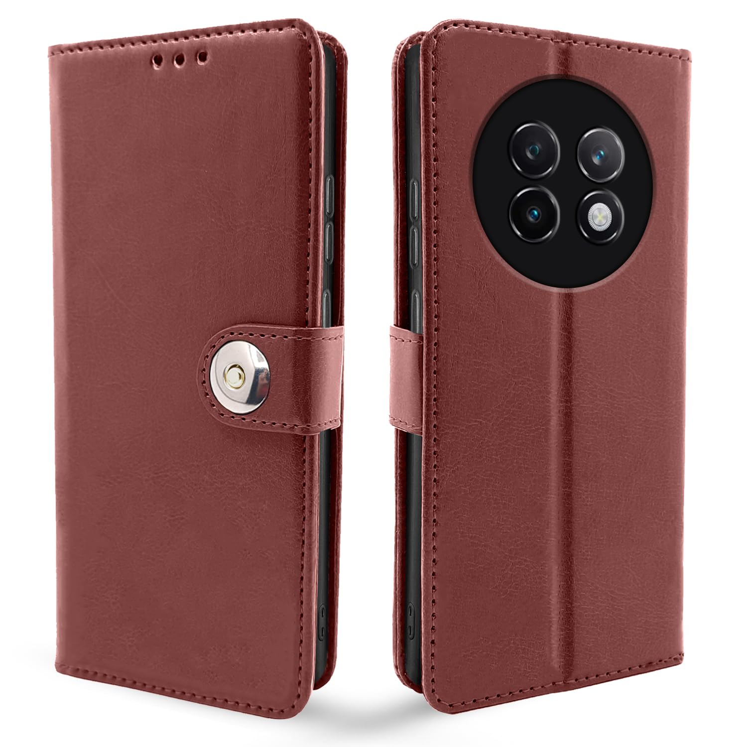 Pikkme brown Button mobile flip cover for Realme 13 Plus 5G/P1
