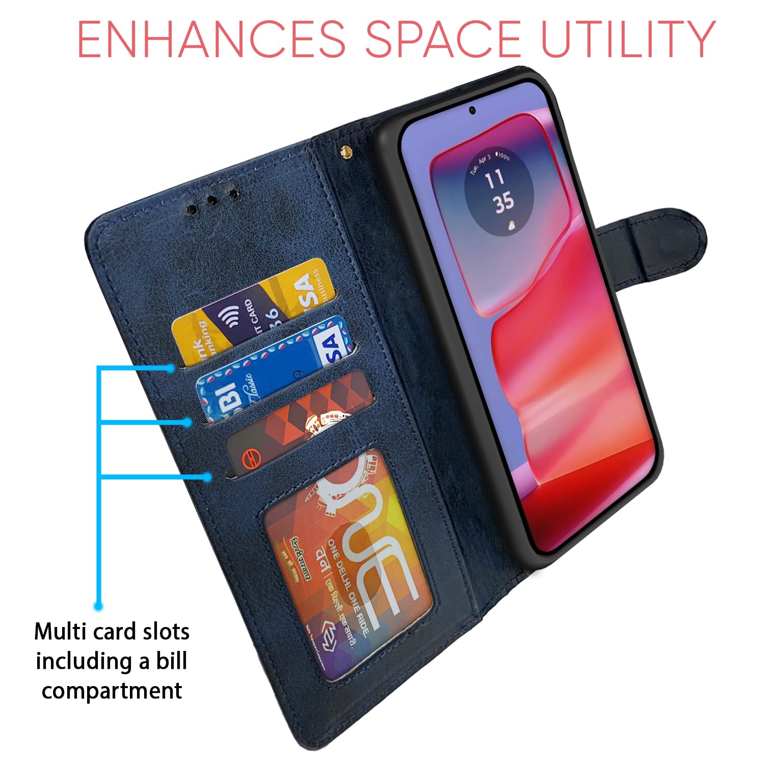 Pikkme Moto Edge 50 Pro 5G Dual-Tone PU Leather Finish Magnetic Flip Cover (Navy Blue)