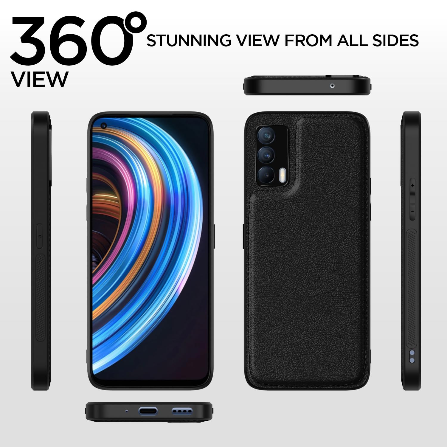 Realme X7 5G Leather mobile back cover in black by Pikkme – photo 2