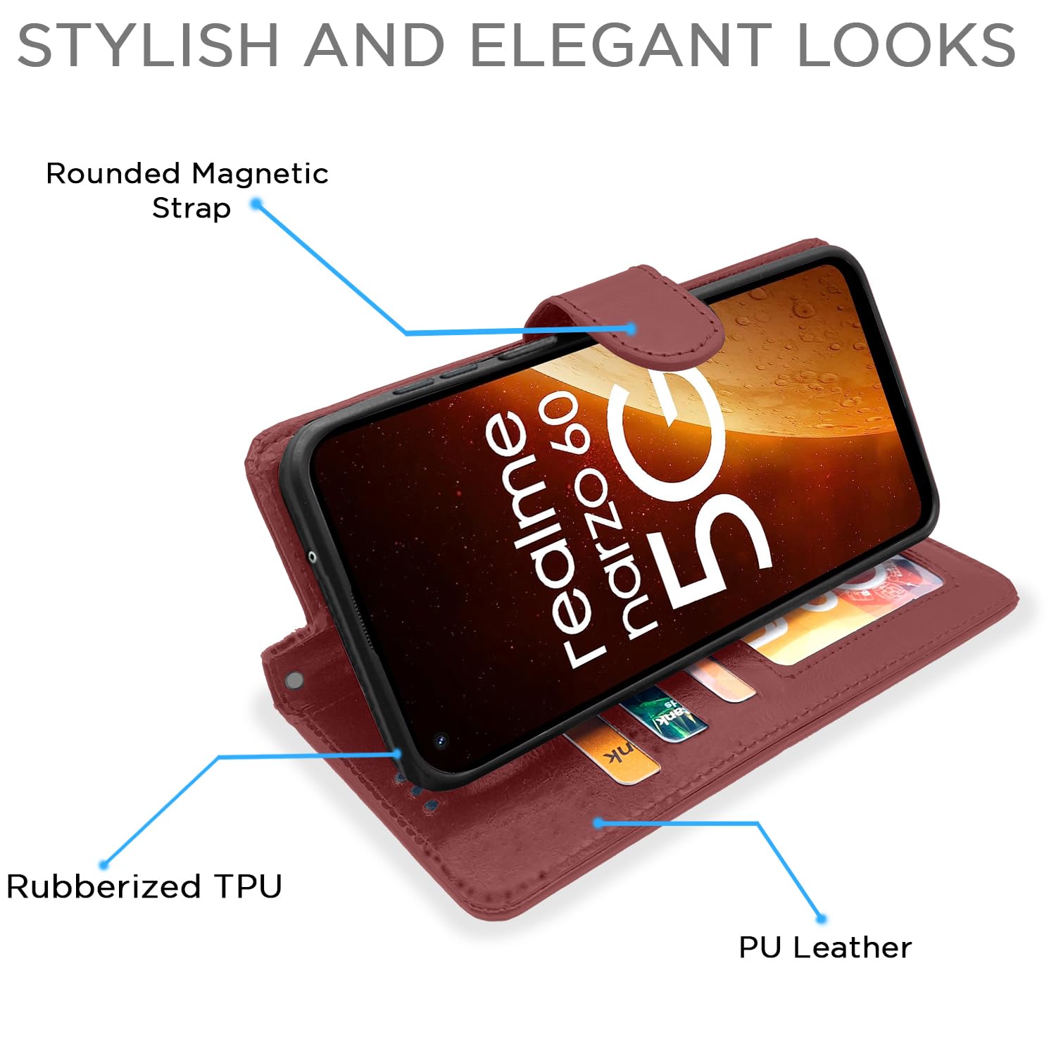 Pikkme Realme Narzo 60 5G brown mobile flip cover – photo 5