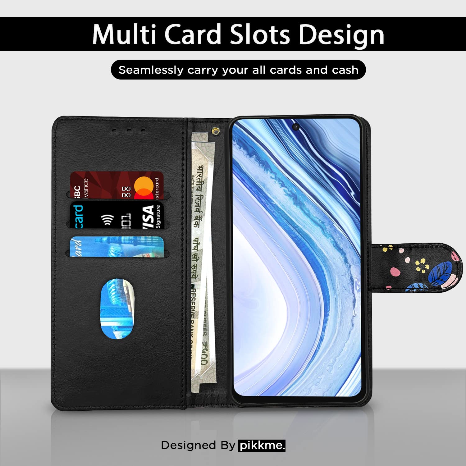 Pikkme Redmi Note 9 Pro/Note 9 Pro Max/Poco M2 Pro/Redmi Note 10 Lite Flower Flip Cover (Black)
