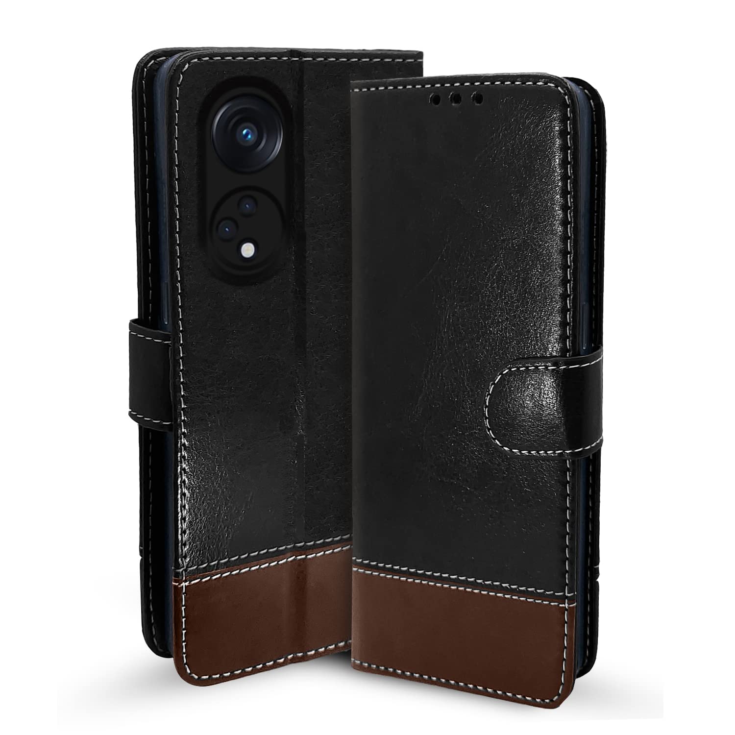 Oppo Reno 8T 5G Magnetic flip cover in black & brown by Pikkme