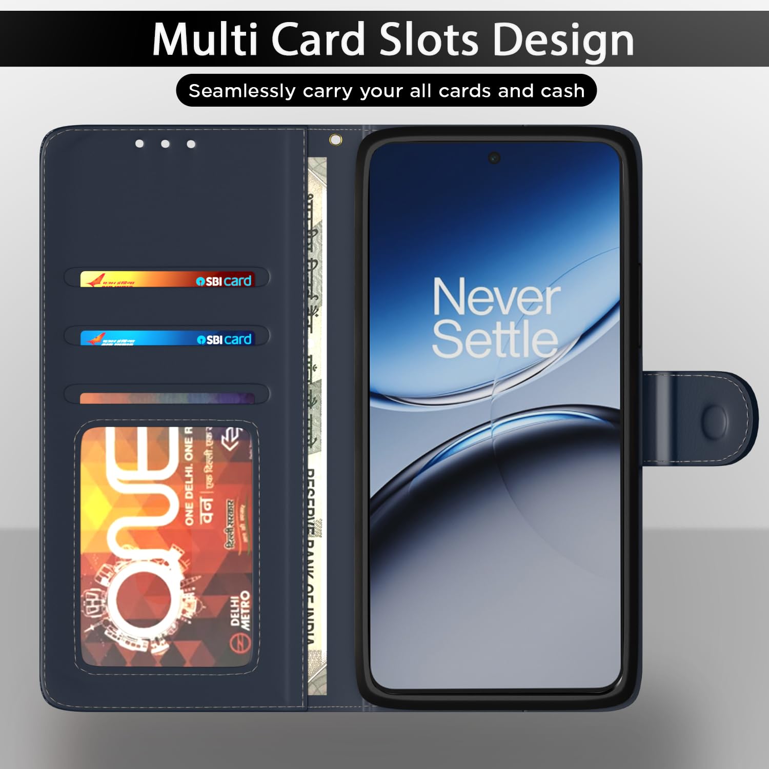 Pikkme OnePlus Nord CE 5 5G Dual-tone Leather Finish Flip Cover (Blue)