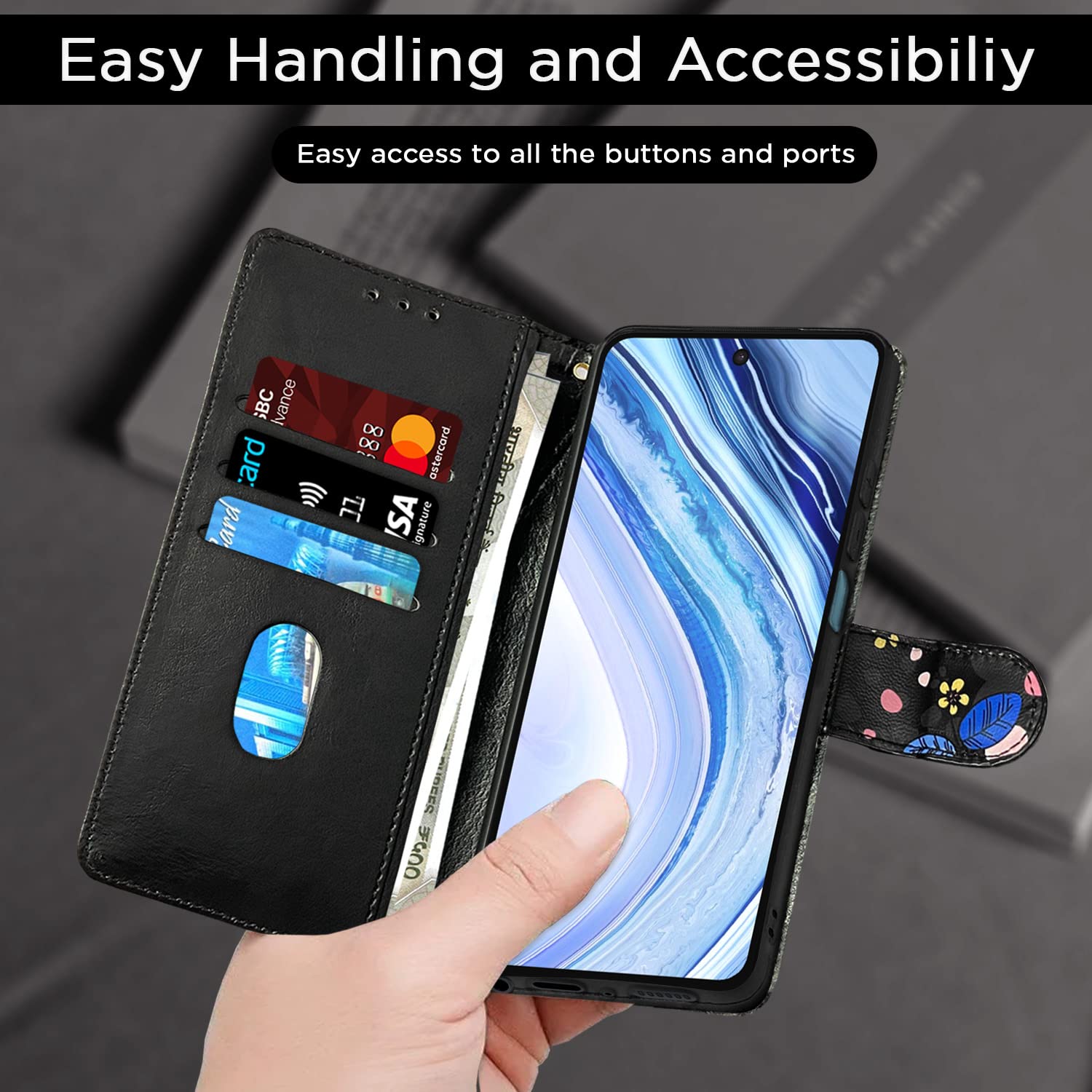 Pikkme Redmi Note 9 Pro/Note 9 Pro Max/Poco M2 Pro/Redmi Note 10 Lite Flower Flip Cover (Black)