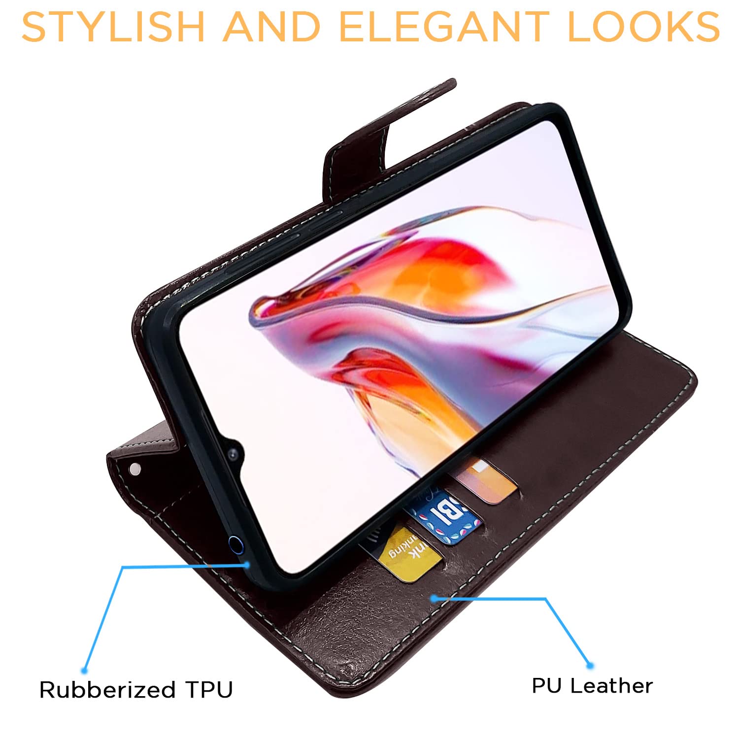 Pikkme Redmi 12C Constrast Flip Cover | Coffee & Brown