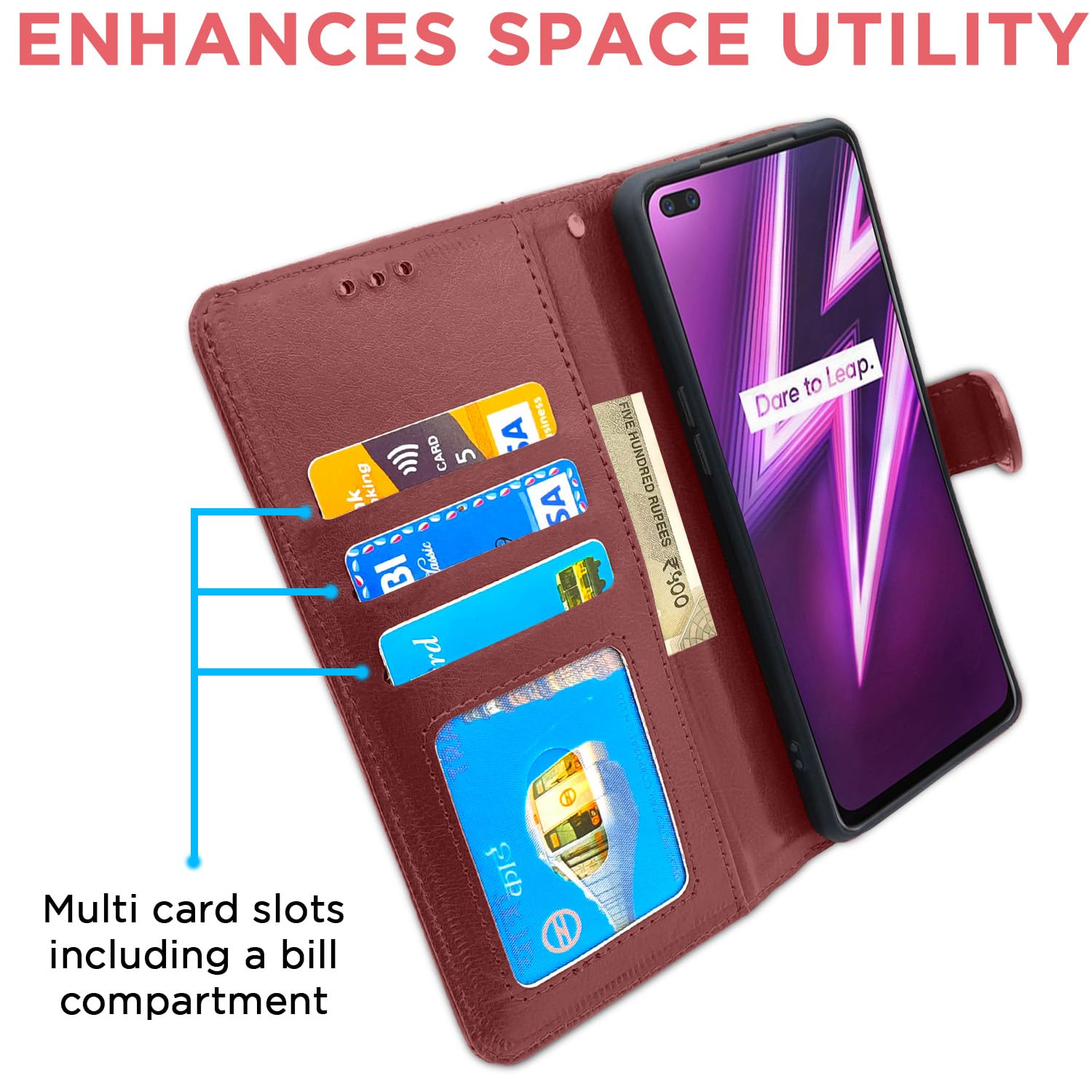 Realme 6 Pro Wallet mobile flip cover in brown by Pikkme – photo 3