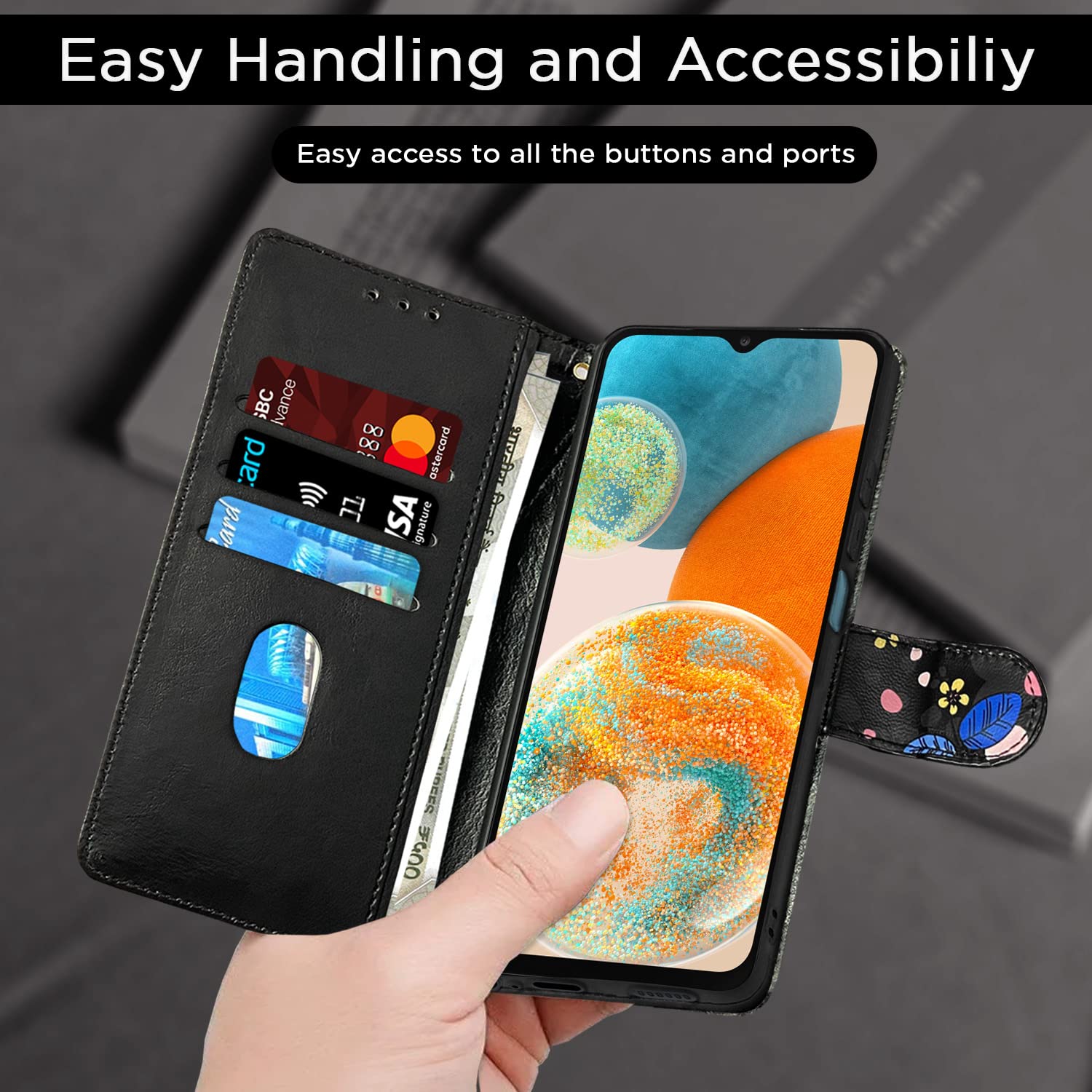 Pikkme Samsung A23/A23 5G black flower wallet flip cover – photo 7