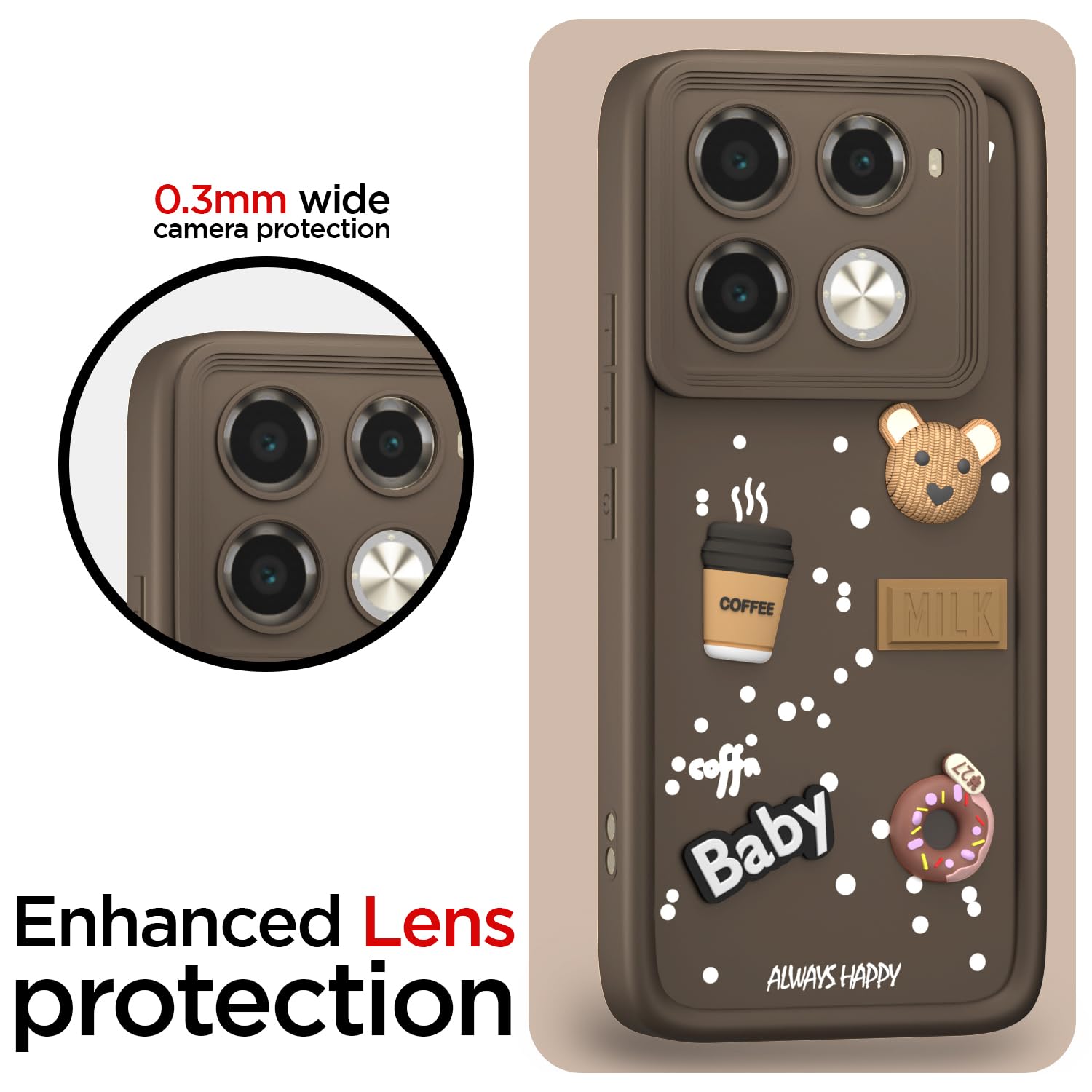 Pikkme Infinix Note 40 Pro 5G Cute Fun Cartoon 3D Bear Coffee Back Cover (Brown)