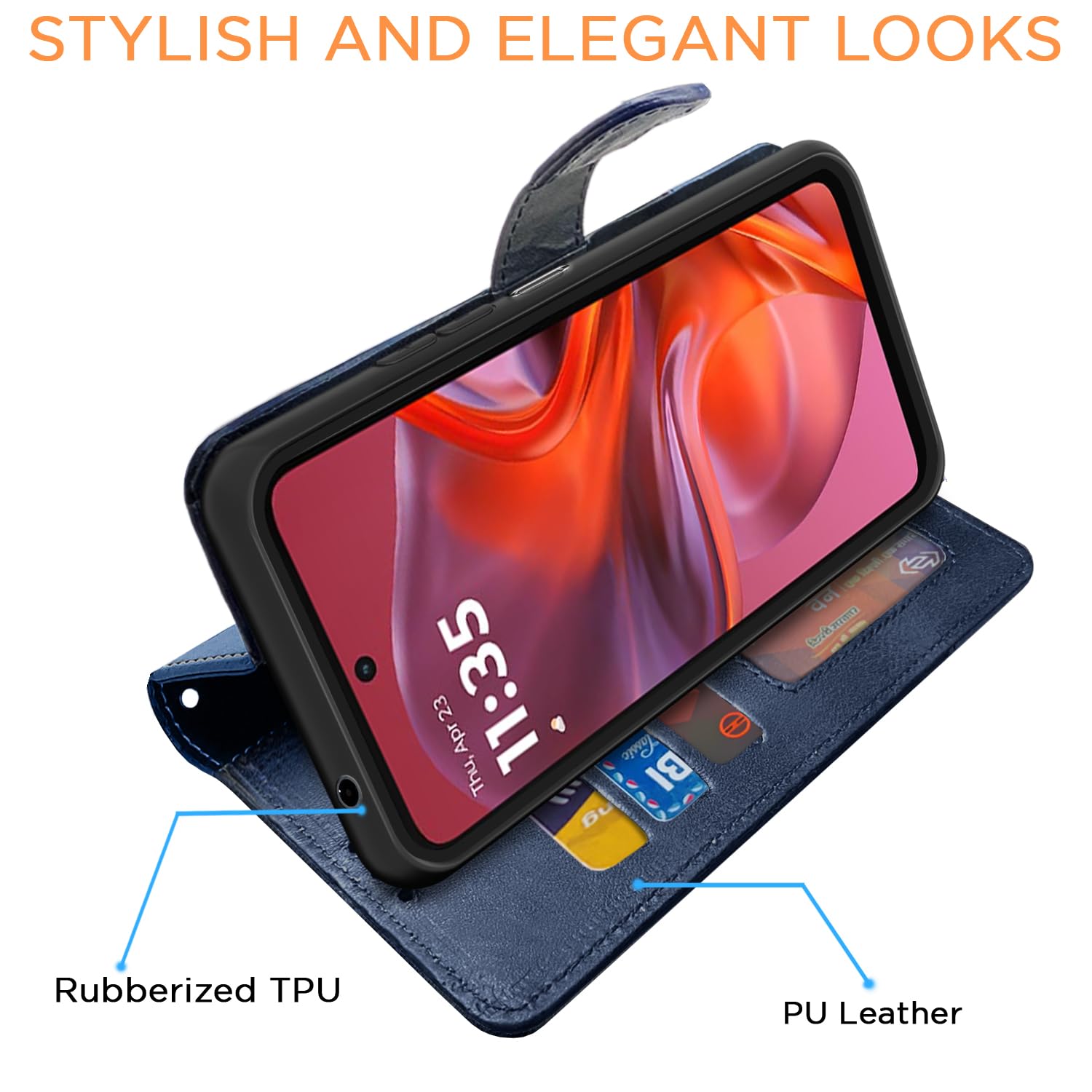 Navy & light blue Magnetic wallet flip cover for Moto G15 – Pikkme – photo 3