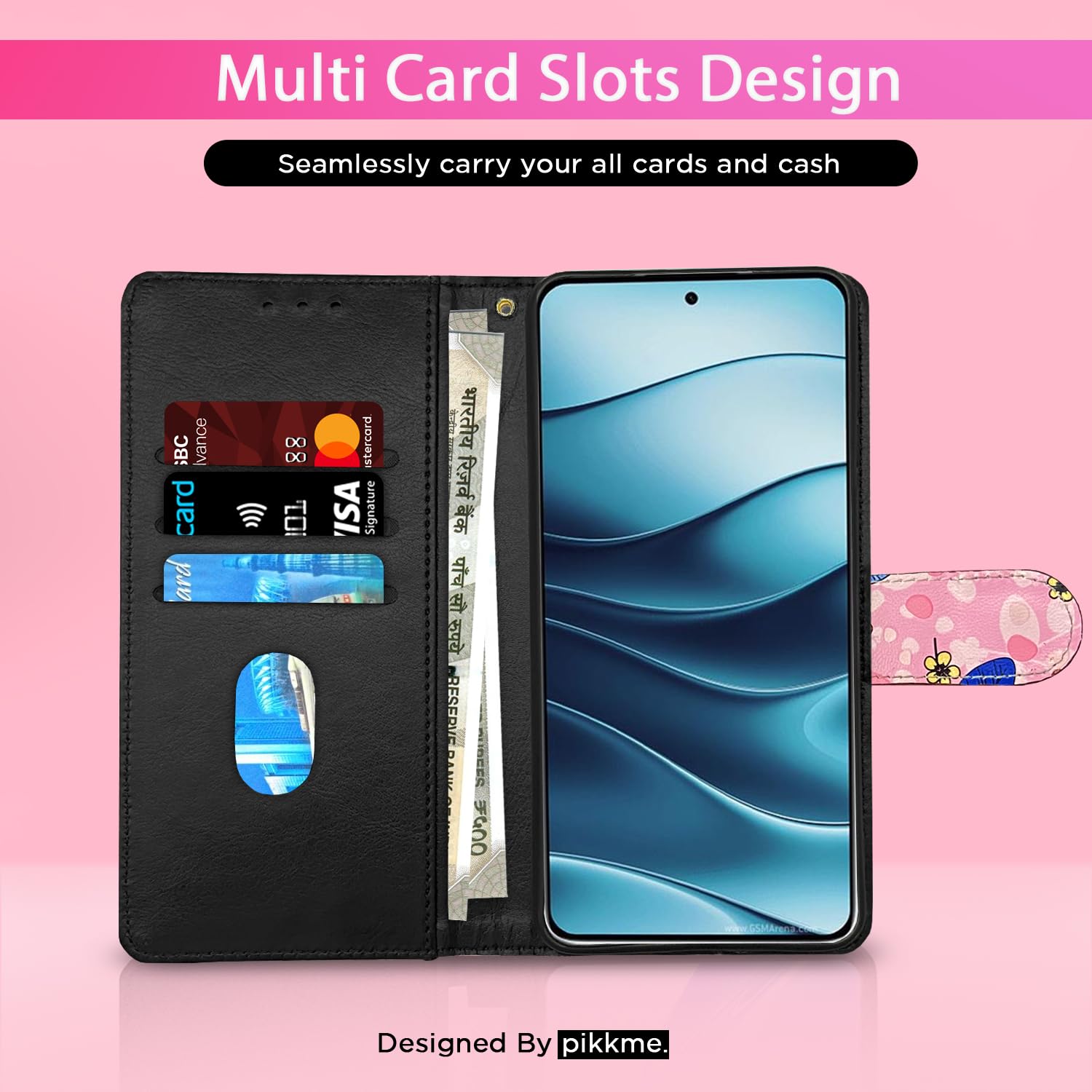 Pikkme Redmi Note 14 5G Wallet pink flower flip cover – photo 2
