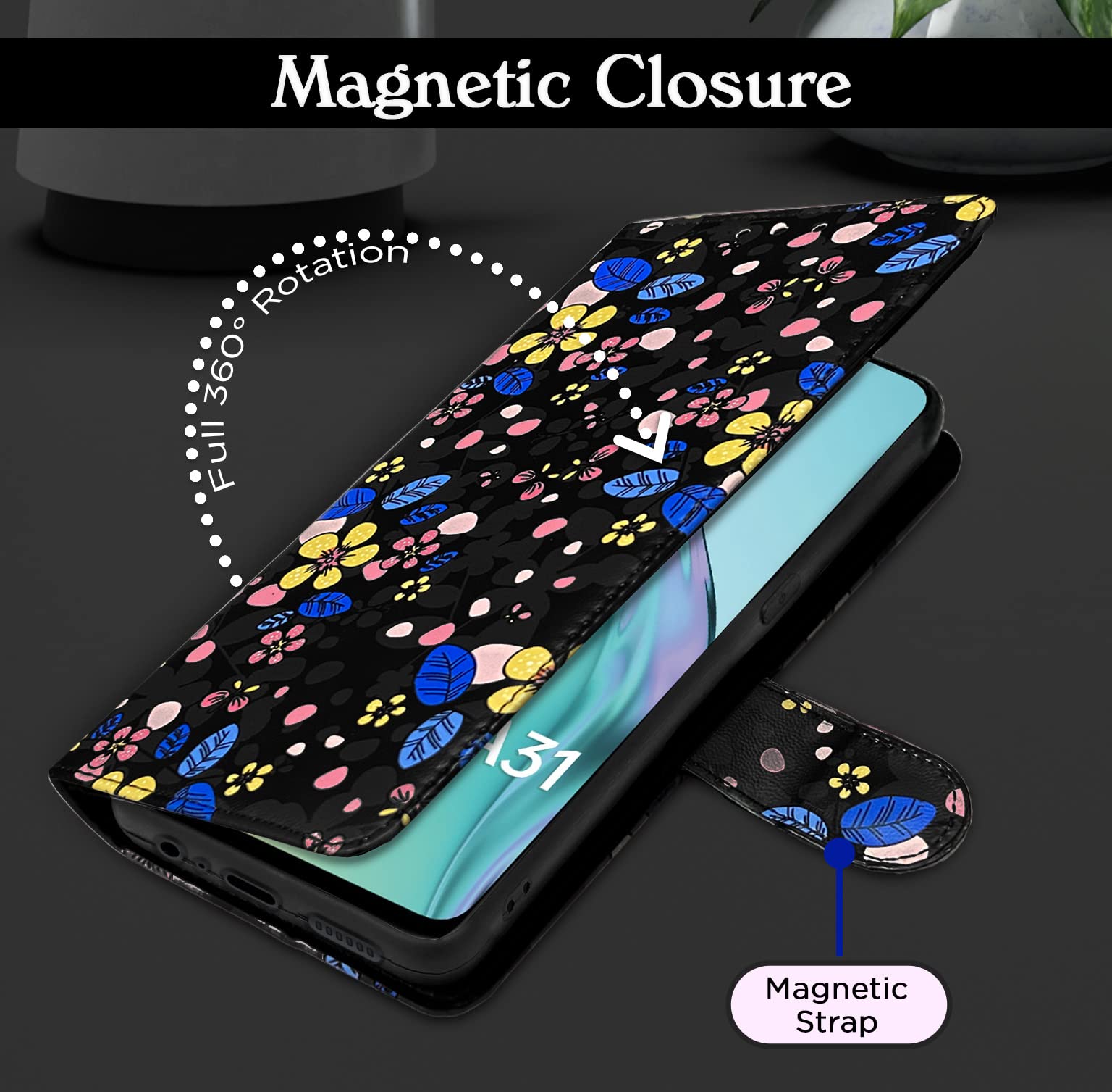 Pikkme Oppo A31 Wallet black flower flip cover – photo 3