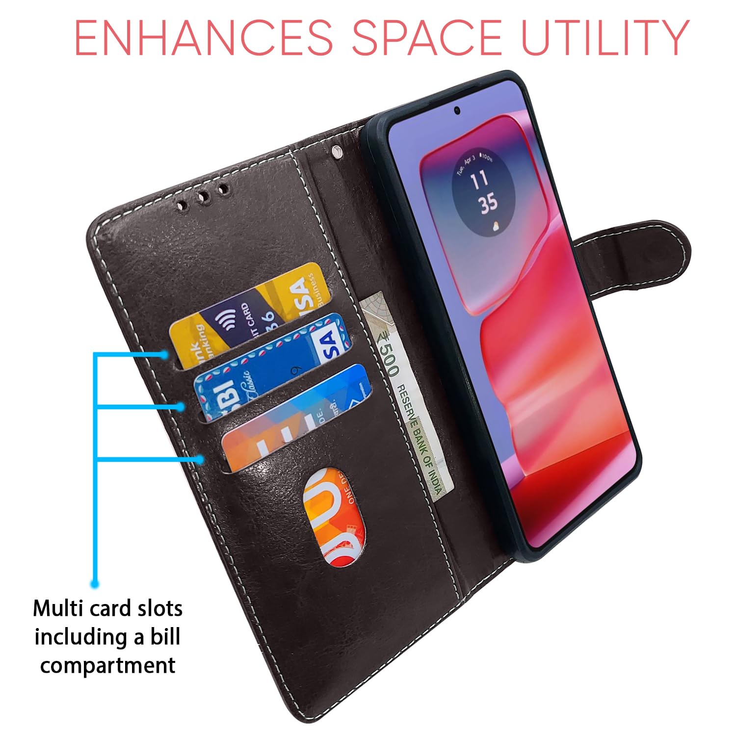 Coffee & brown wallet flip cover for Moto Edge 50 Pro 5G – Pikkme – photo 4