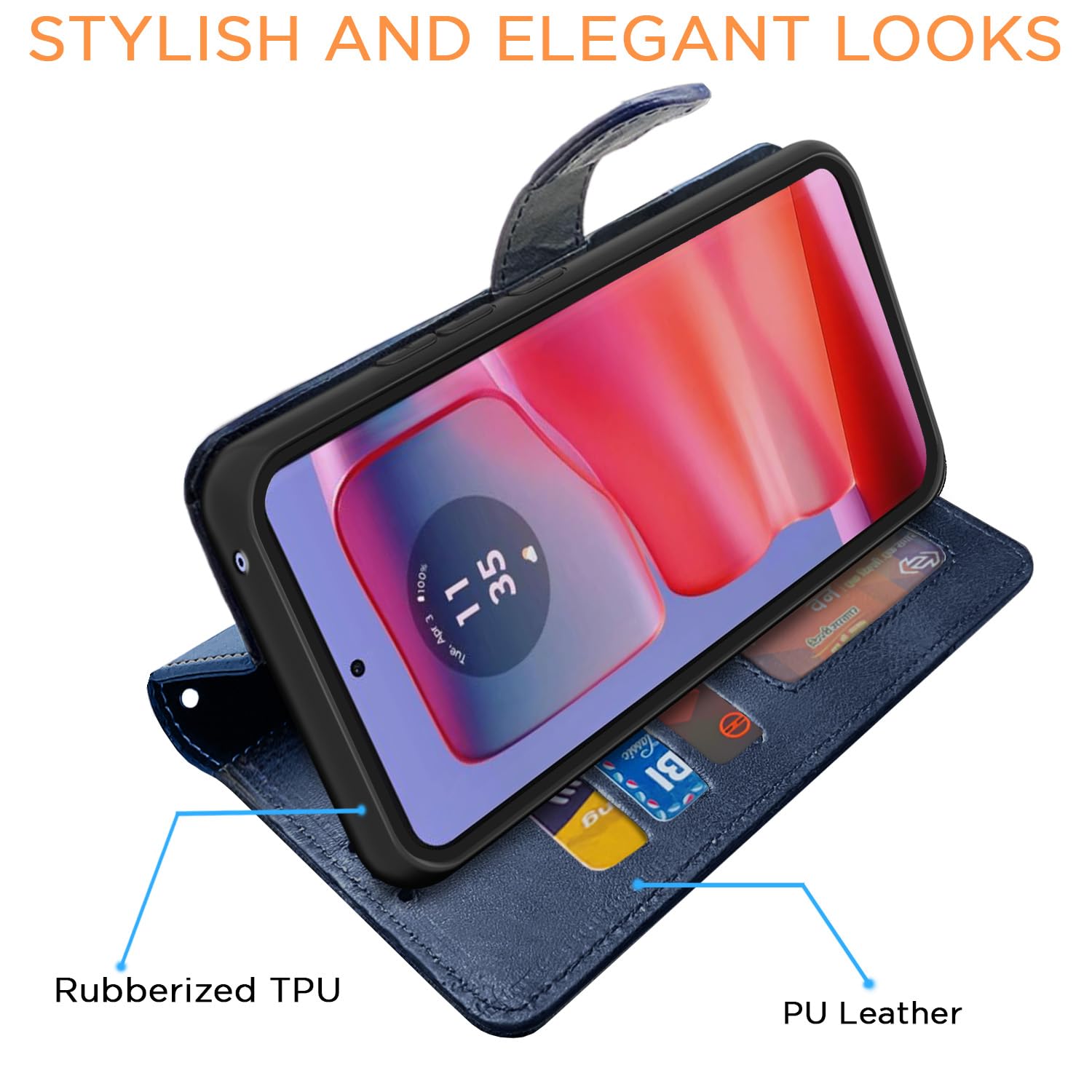 Pikkme Moto Edge 50 Pro 5G Dual-Tone PU Leather Finish Magnetic Flip Cover (Navy Blue)