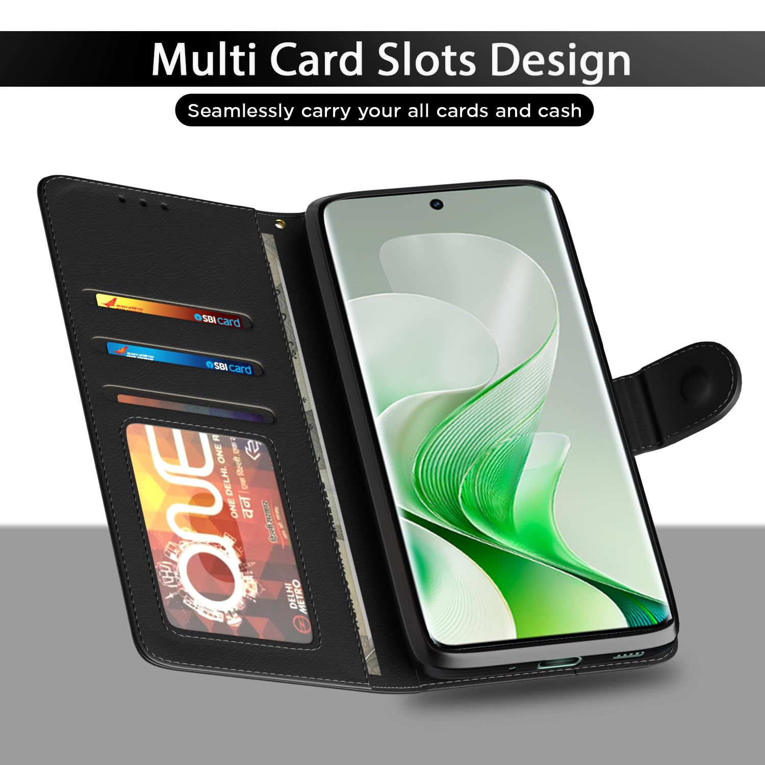 Vivo V40e/iQOO Z9s 5G wallet flip cover in black by Pikkme – photo 5