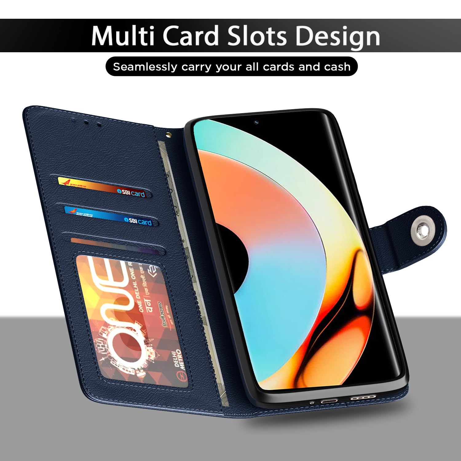 Realme 10 Pro Plus 5G Button mobile flip cover in blue by Pikkme – photo 5