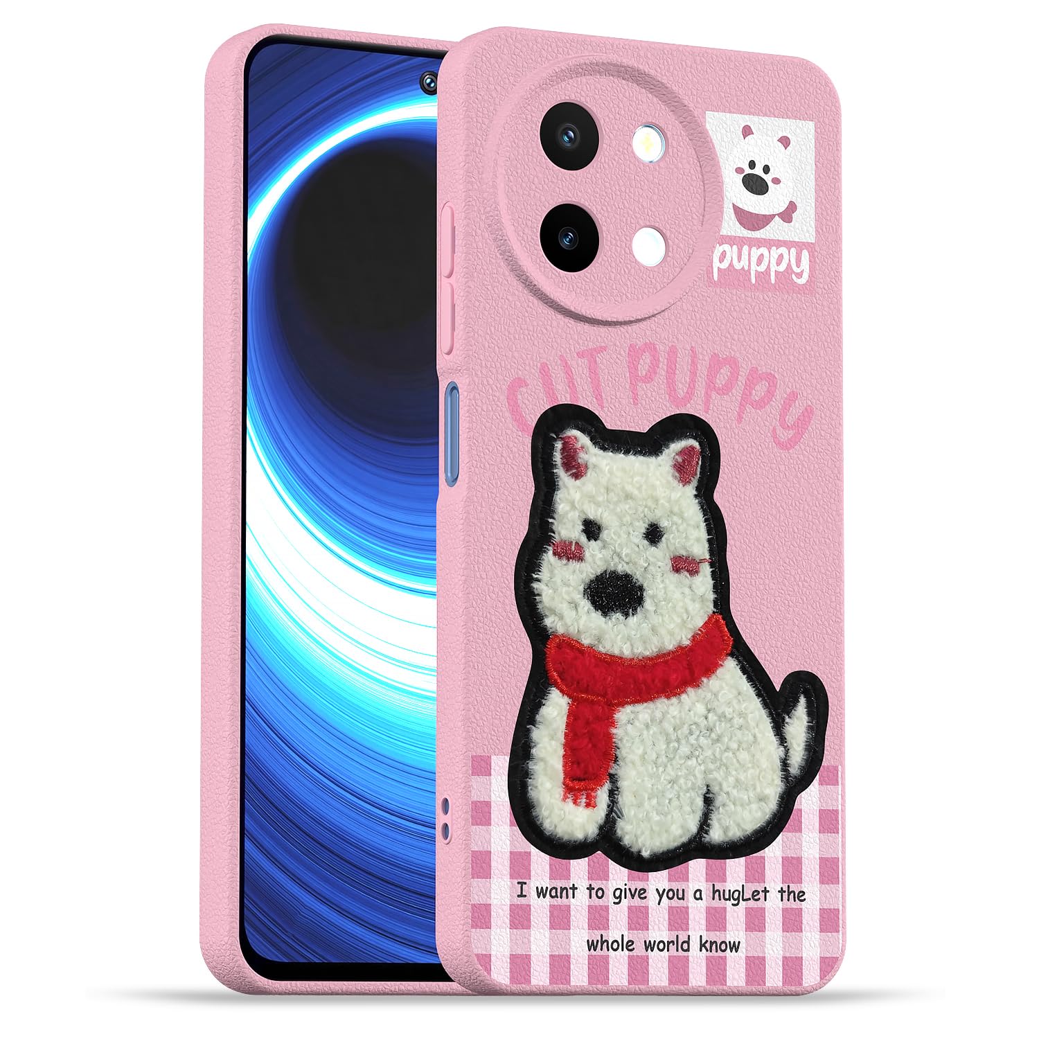 Vivo Y58/T3x/Y200i 5G Plush Patch mobile back cover in pink by Pikkme
